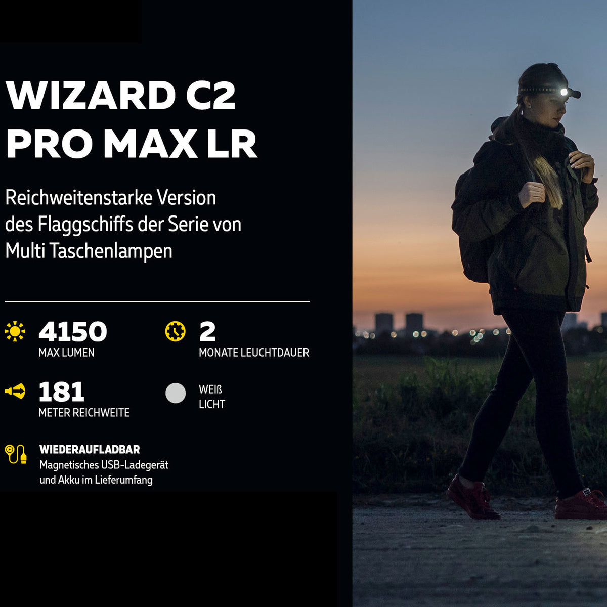 Armytek Wizard C2 Pro Max LR Warmweiß – Stirnlampe mit 3870 lm & Magnetladen
