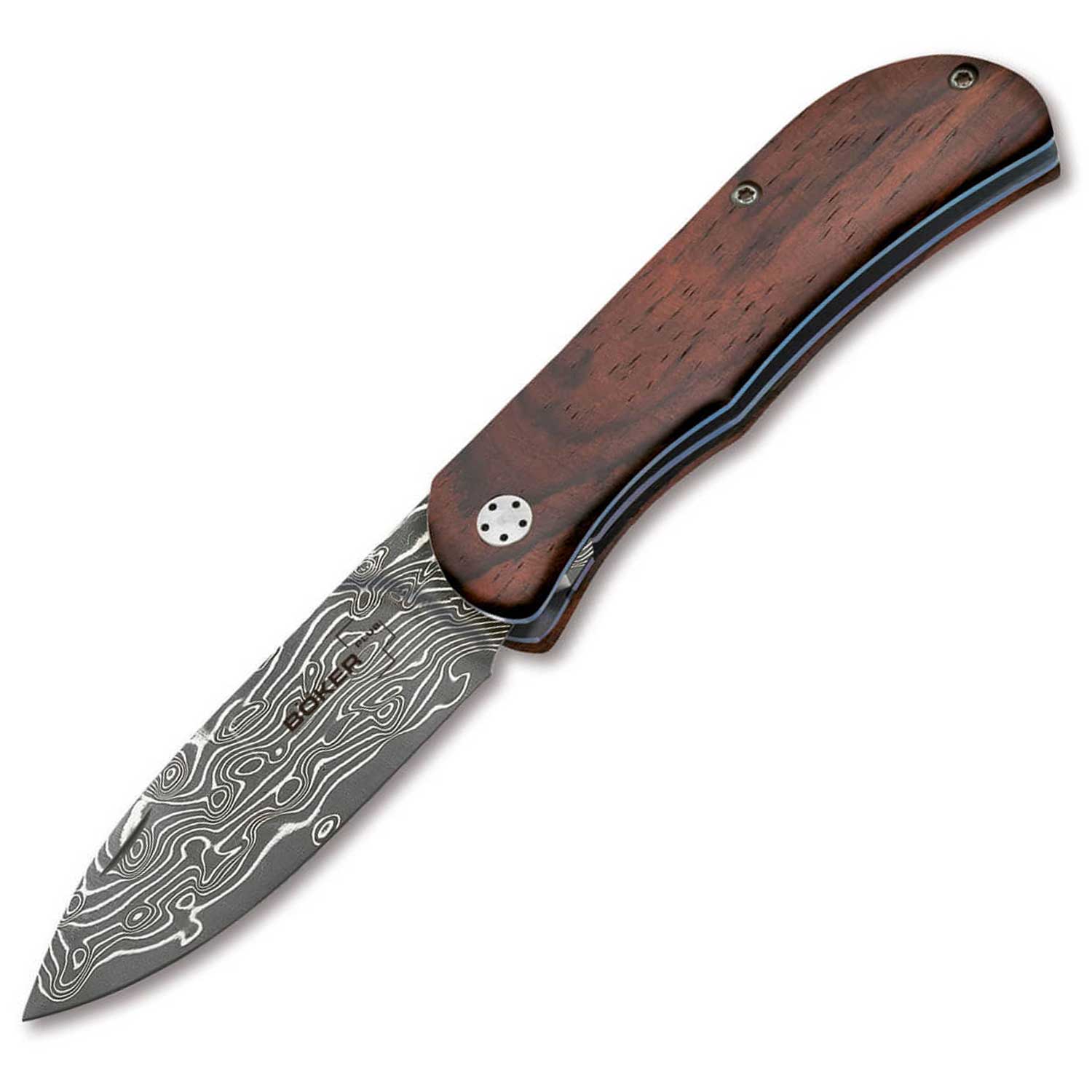 Böker Plus Exskelibur II Cocobolo Damast – Elegantes Taschenmesser mit Clip – Detailansicht