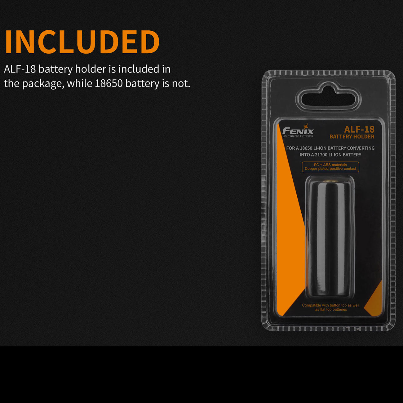 Fenix ALF-18 Batterie-/ Akku Adapter 18650 zu 21700 – Detailansicht