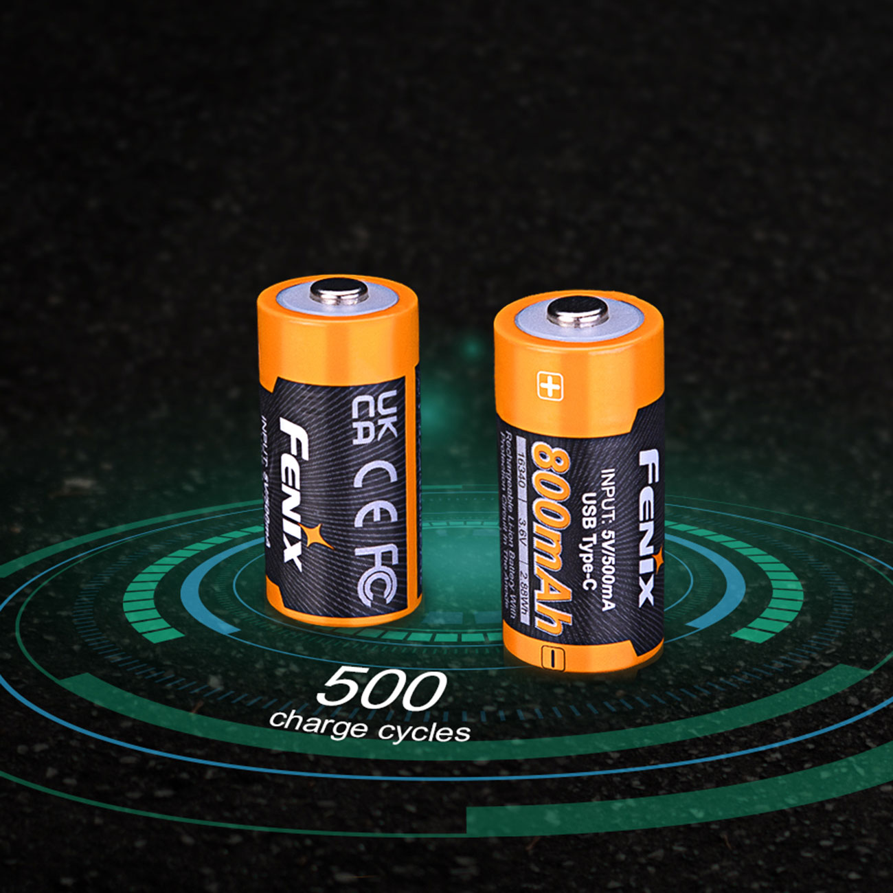 Fenix ARB-L16-UP 16340 Li-Ion Akku 3,6V RC123A Schutzschaltung USB-C – Detailansicht