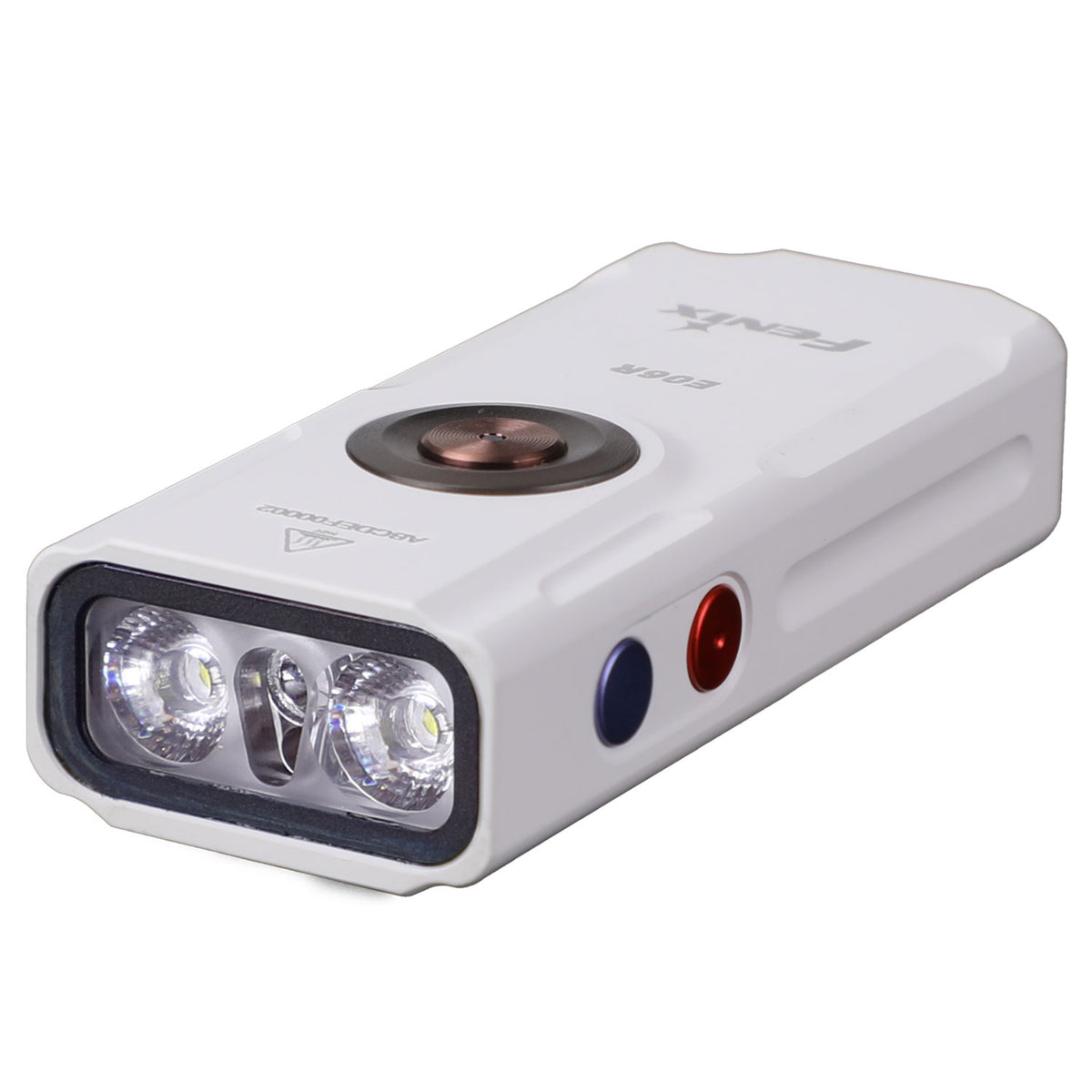 Fenix E06R – Schlüsselbundlampe mit 700 Lumen, UV-Licht und rotem Laser. Weiße Sonderausführung mit eingebautem Akku.