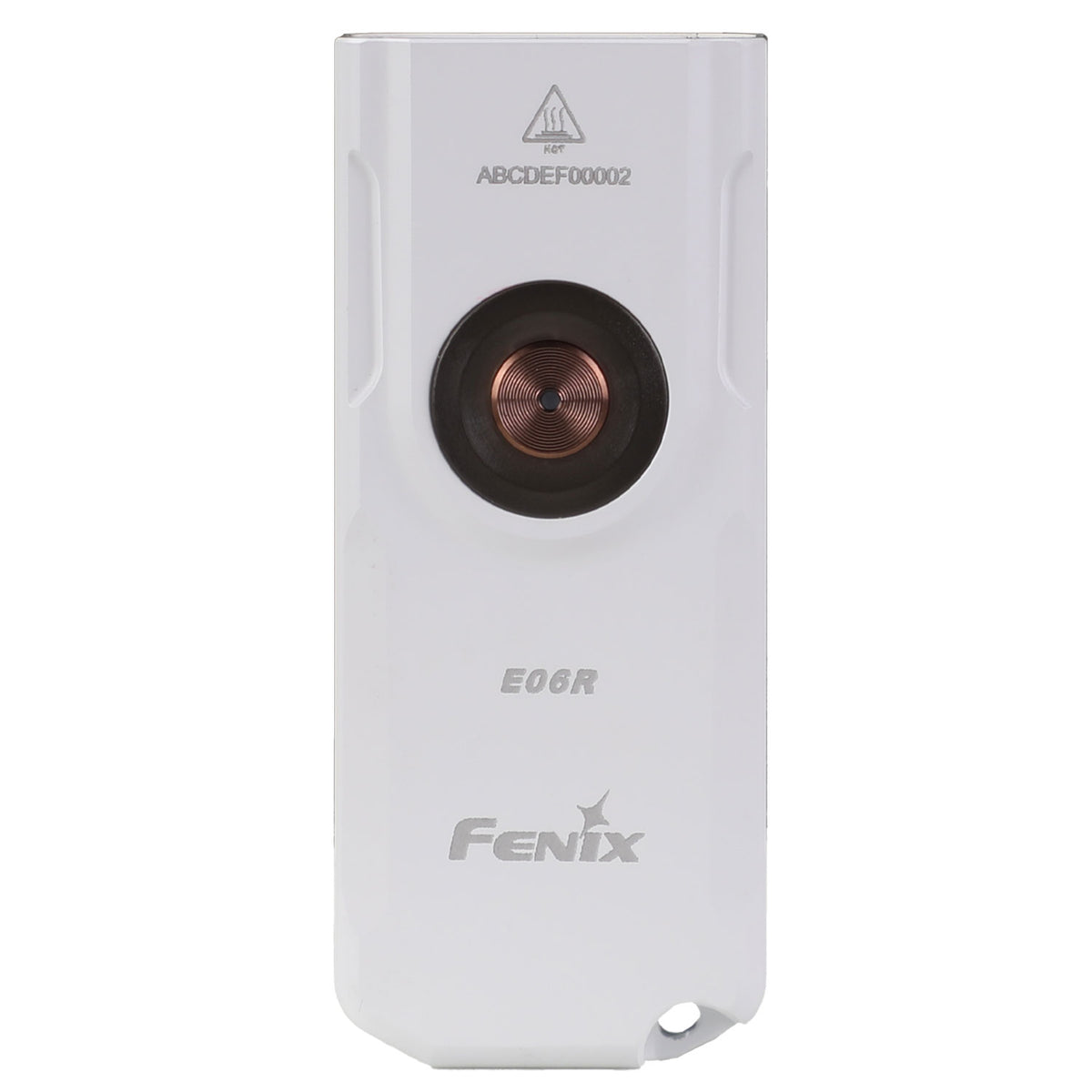 Fenix E06R – Schlüsselbundlampe mit 700 Lumen, UV-Licht und rotem Laser. Weiße, kompakte Ausführung mit Gürtelclip für den Alltag.