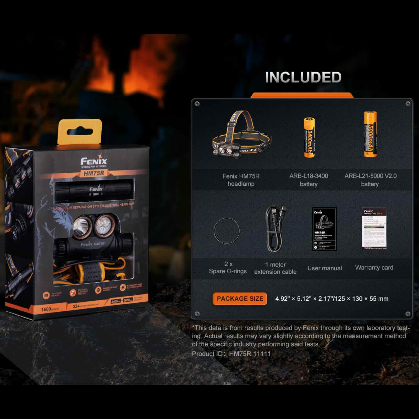 Fenix HM75R – Stirnlampe mit 1600 lm, Dual-Akku-System, Spot-, Flut- & Rotlicht