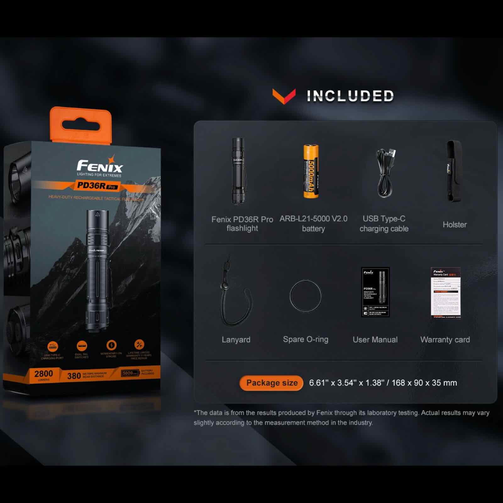 Fenix PD36R Pro – Taktische Taschenlampe mit 2800 lm, 5000 mAh Akku & USB-C