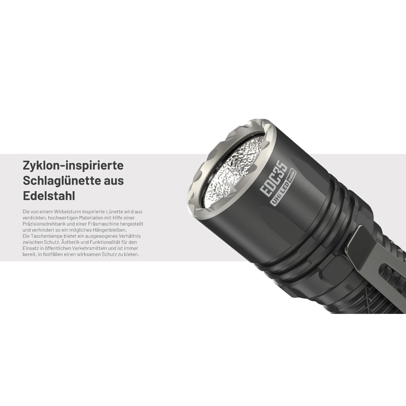 Nitecore EDC35 – LED Taschenlampe mit Spot- & Flutlicht, 5000 Lumen, Akku, USB-C – Schlaglünette, Lichtbild und Leuchtleistung