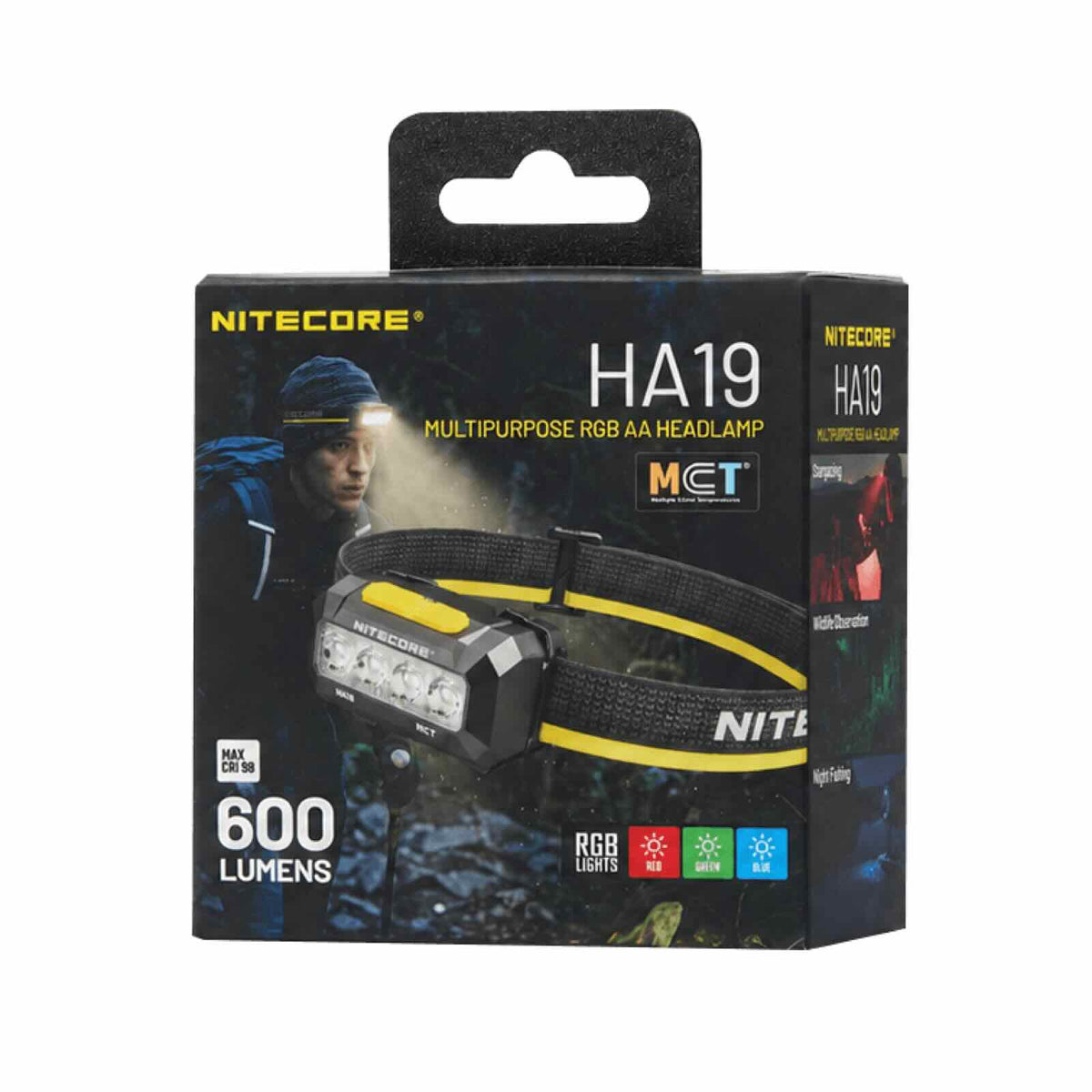 Nitecore HA19 MCT schwarz – Stirnlampe mit 600 lm, 3 Lichtfarben, RGB, AA-Betrieb