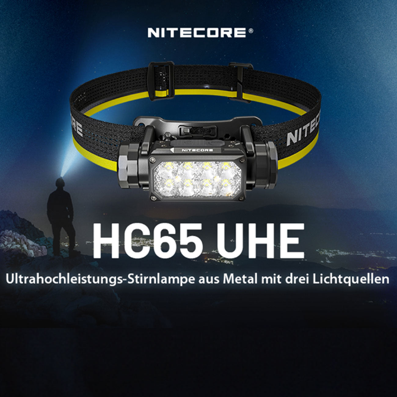 Nitecore HC65 UHE LED Stirnlampe 2000 Lumen in 2 Farben – Detailansicht