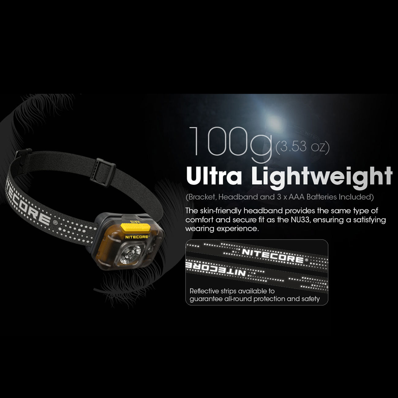 Nitecore HA13 LED Stirnlampe 350 Lumen, Rotlicht, 100g, warmes Licht – Detailansicht