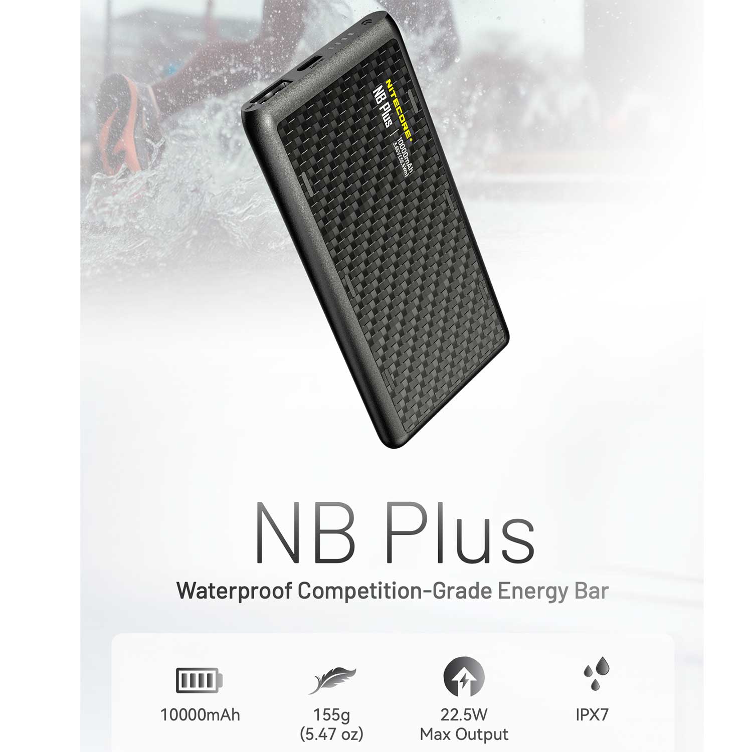Nitecore NB Plus – 10.000mAh Carbon Powerbank mit USB-C & USB-A, PD/QC, IPX7 – Akkukapazität – Detailansicht 9