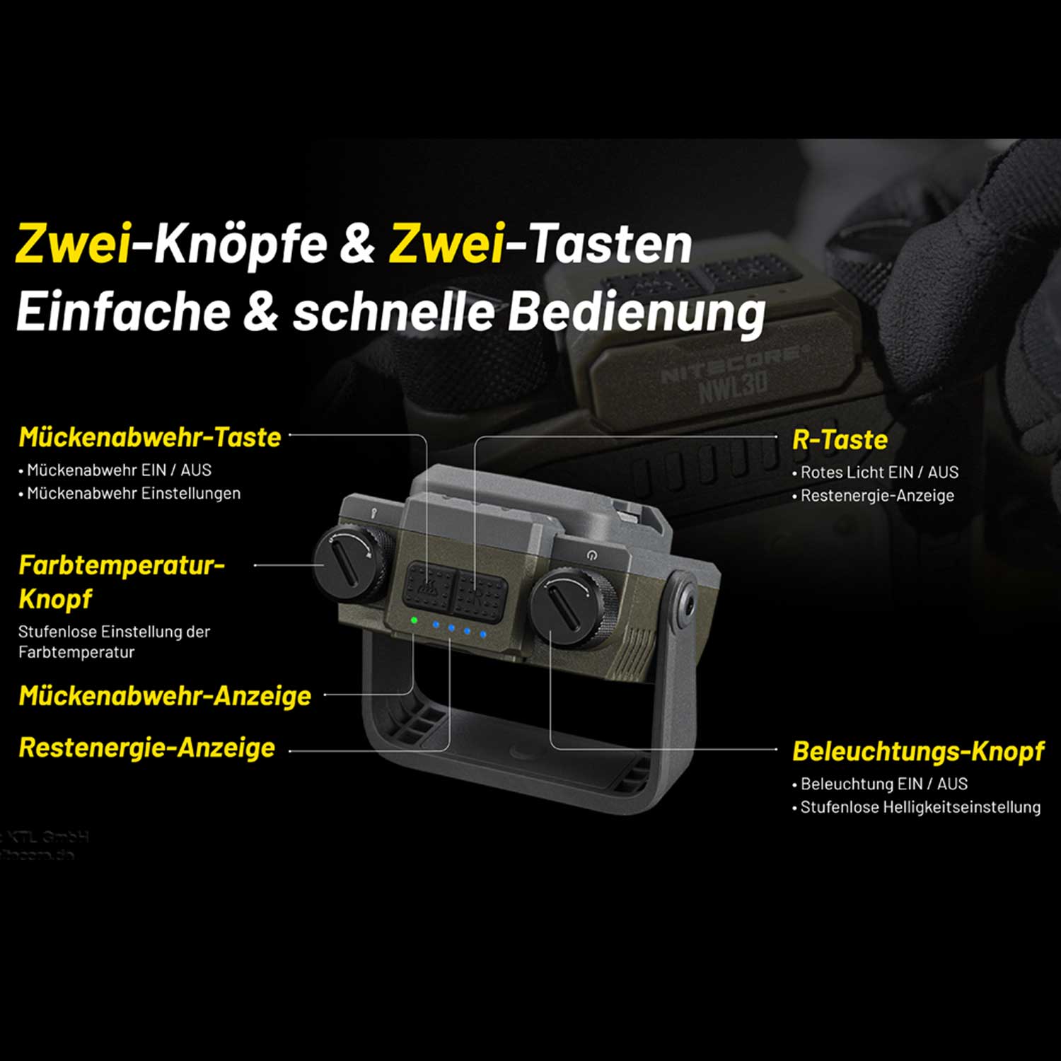 Nitecore NWL30 – 3000 Lumen LED Campinglampe & Arbeitsleuchte mit Mückenabwehrfunktion – Detailansicht
