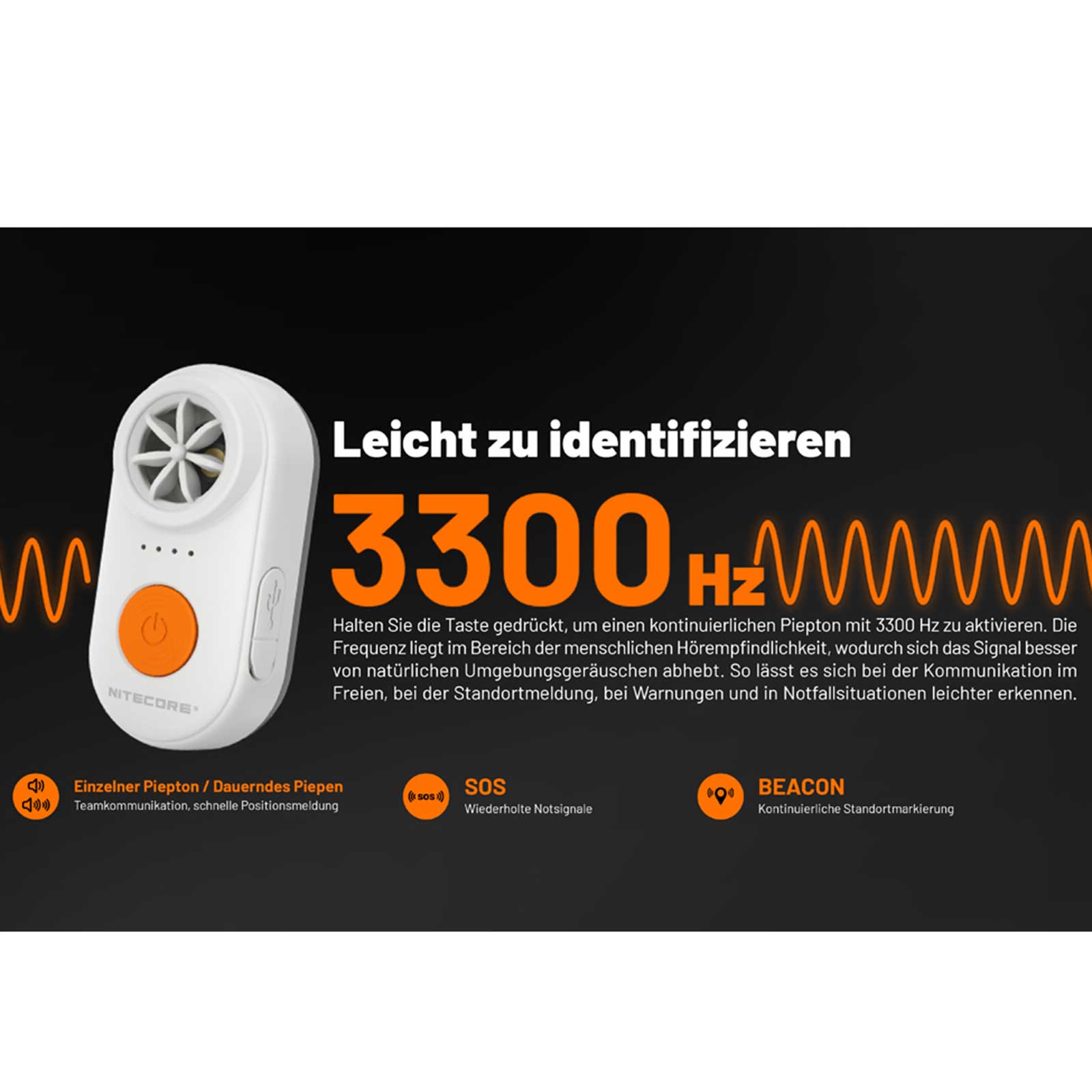 Nitecore NWE10 – elektronisches Notsignalgerät mit 126 dB, SOS & Beacon