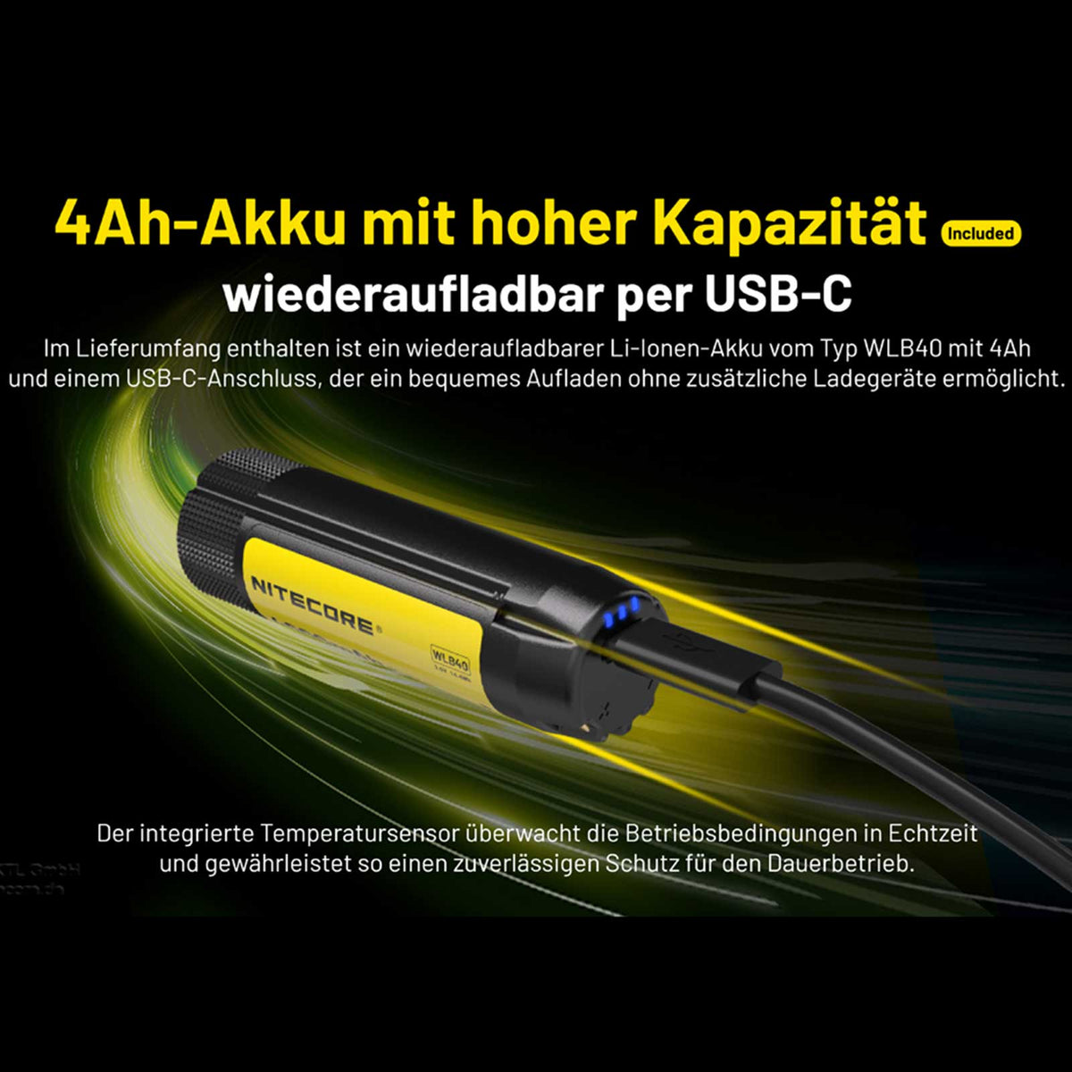 Nitecore NWH20 beim Laden über USB-C