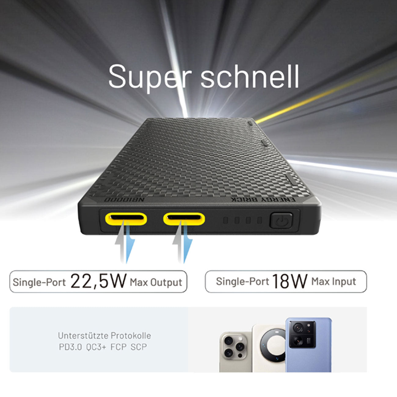 Nitecore NB10000 GEN3 Carbon Powerbank - 10000mAh Dual USB-C + Pass-Through Ladefunktion – Detailansicht
