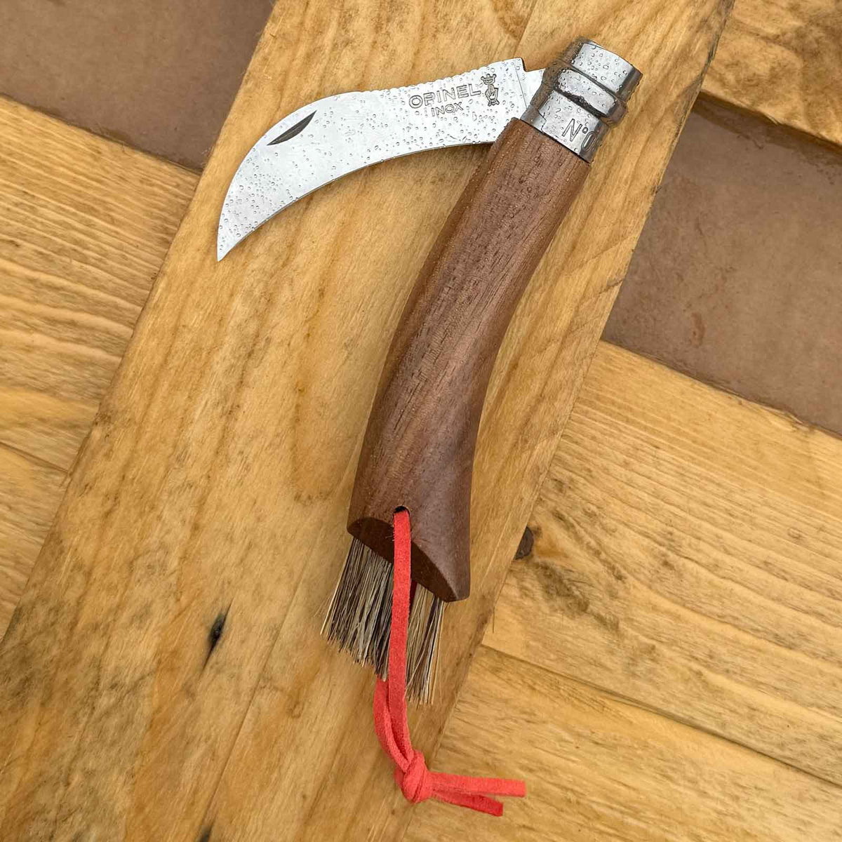 Opinel No. 08 Pilzmesser – Walnussholzgriff, Bürste & Holz-Geschenkbox