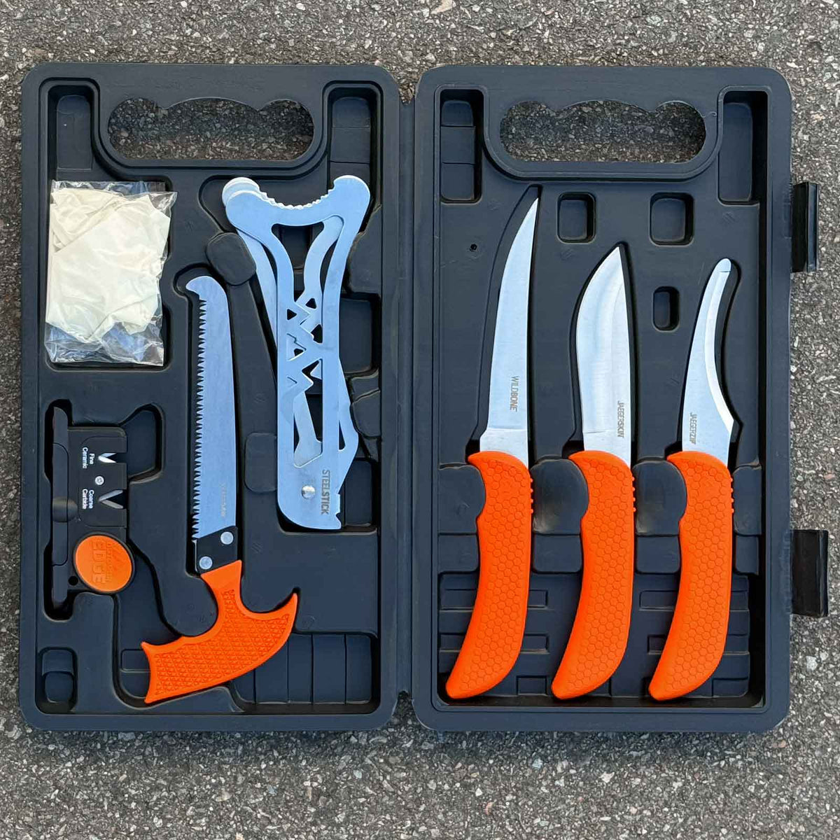 Outdoor Edge Jaeger Pak – 8-teiliges Jagd-Zerwirkset mit Knochensäge & Koffer