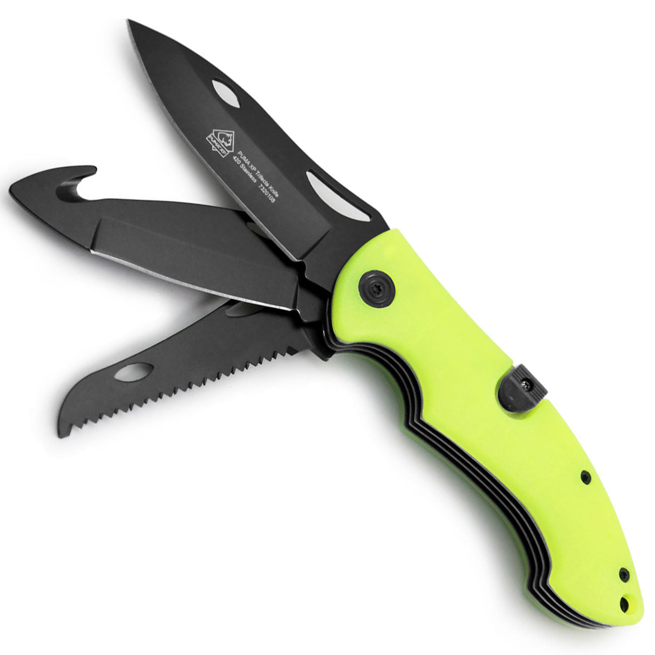 Puma XP Trifecta Taschenmesser Jagdmesser mit fluoreszierendem Griff – Detailansicht