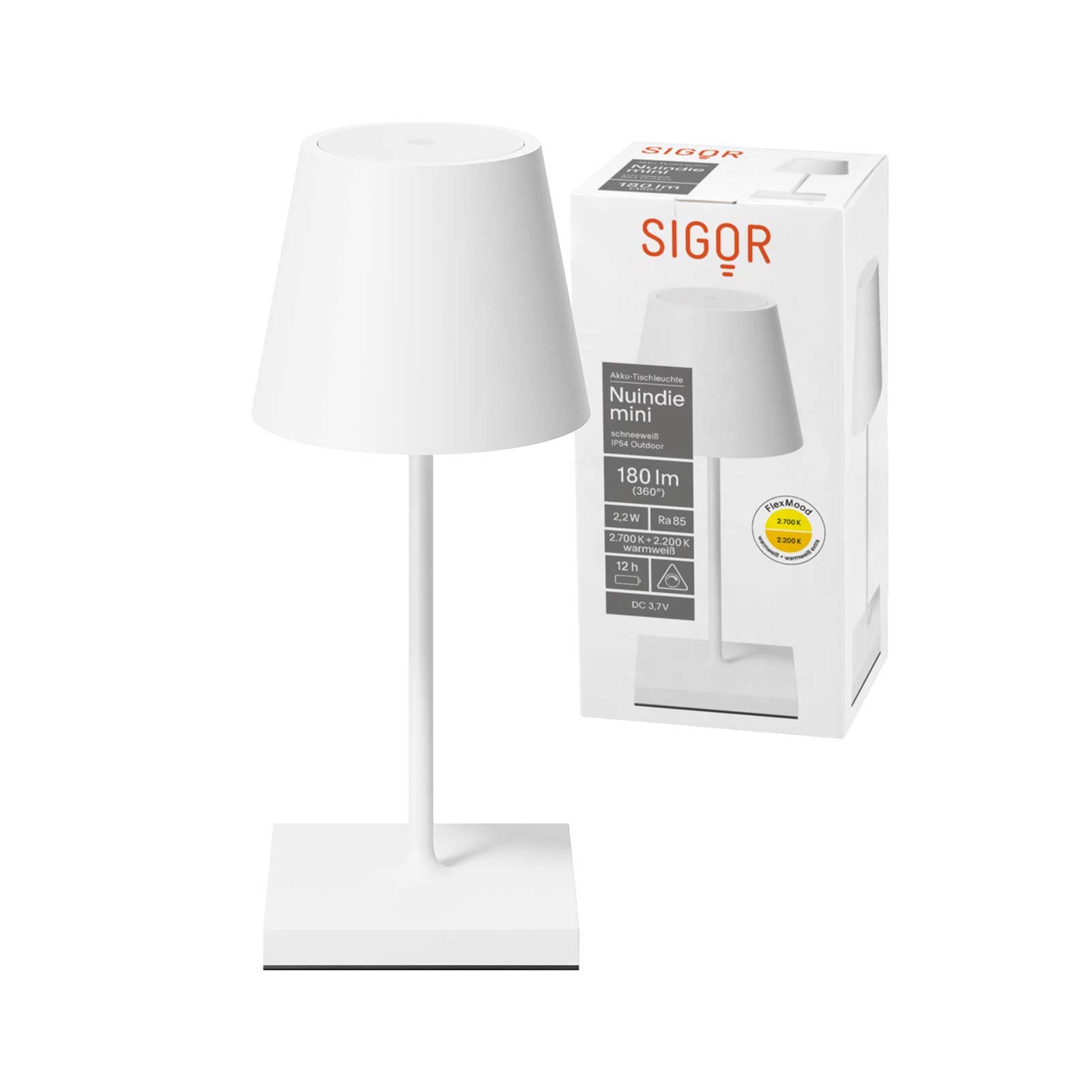 Sigor Nuindie mini – dimmbare Akku-Tischleuchte, 25 cm, warmweiß, für innen & außen