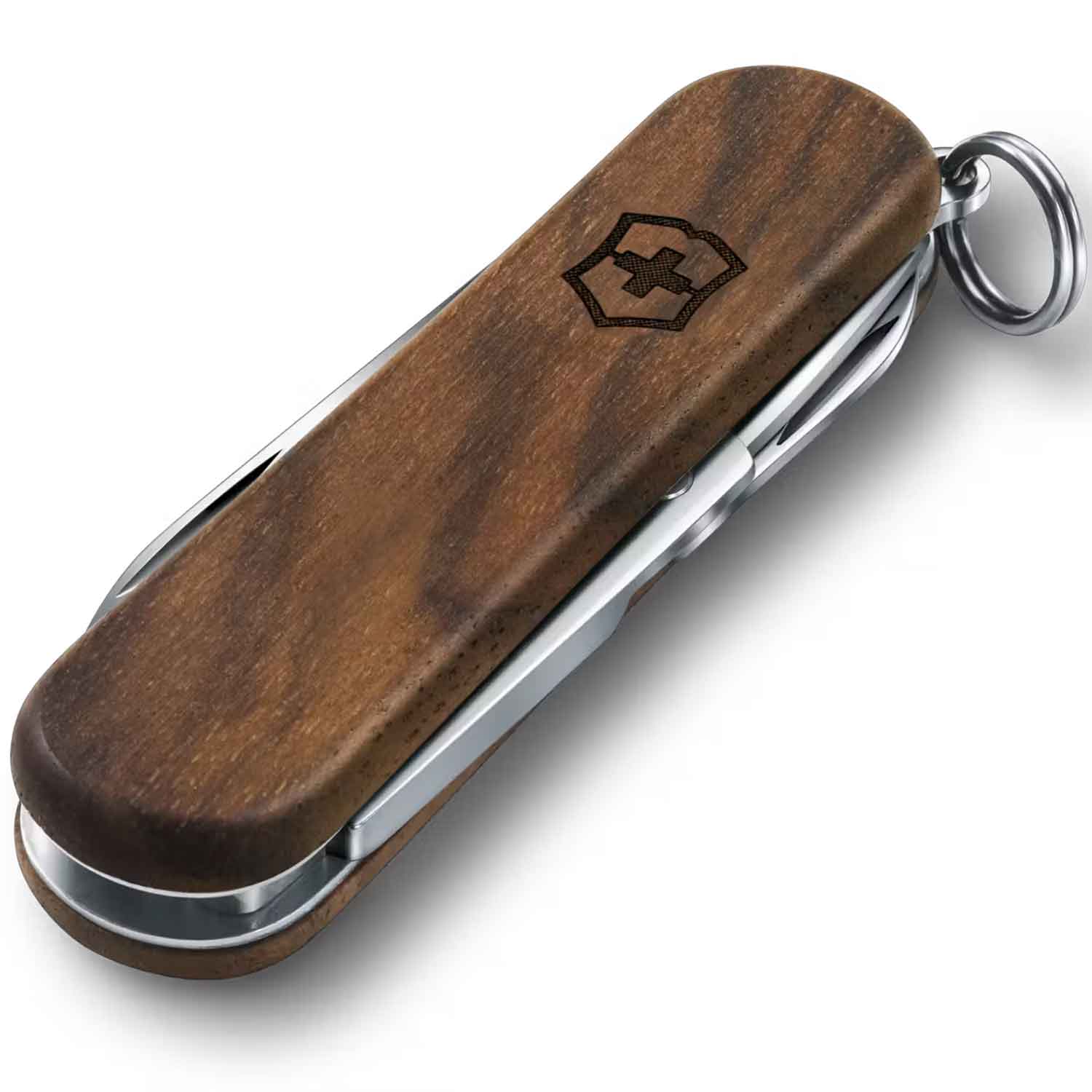 Victorinox Classic SD Wood – Taschenmesser aus Nussbaumholz mit 5 Funktionen – Detailansicht