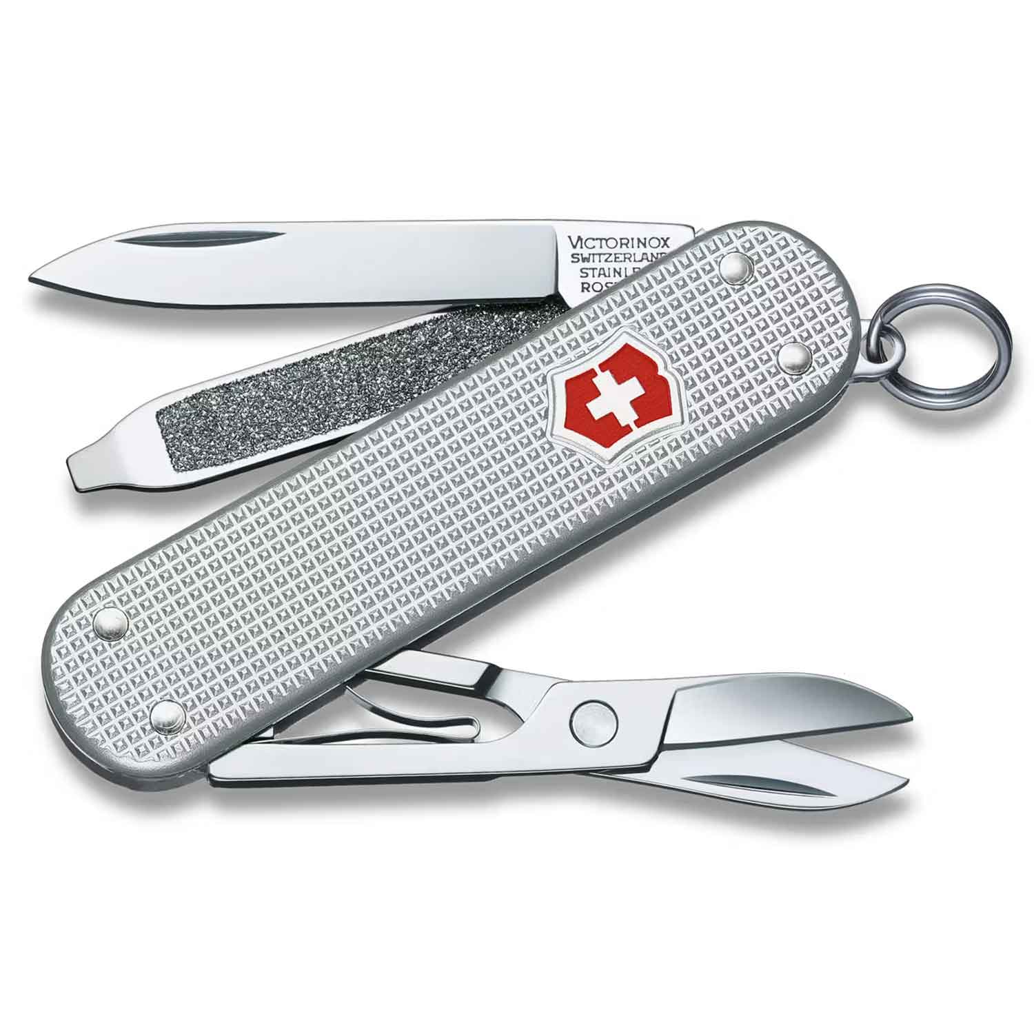 Victorinox Classic SD Alox – Kompaktes Taschenmesser mit 5 Funktionen silber – Produktansicht des Messers