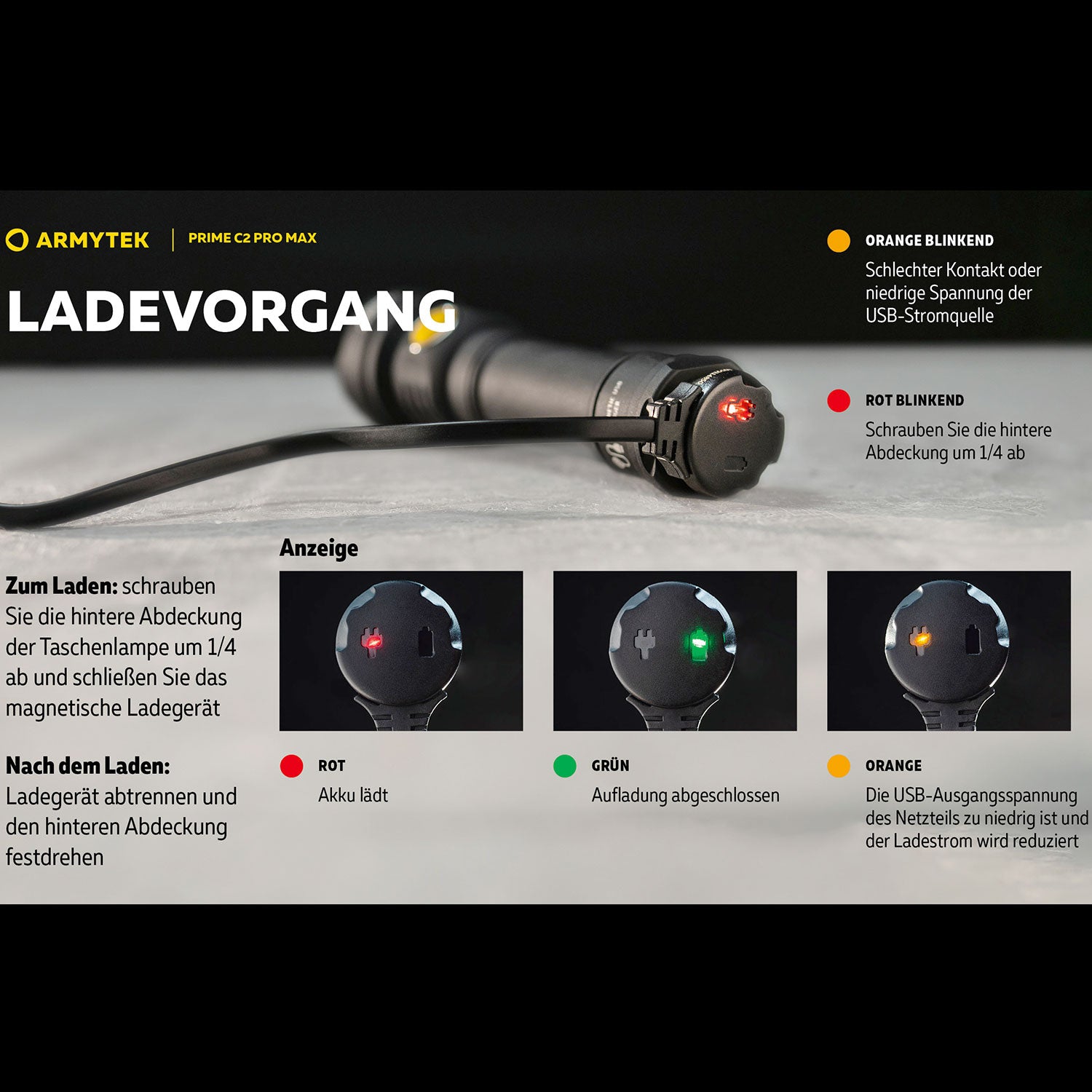 Armytek Prime C2 Pro Max – Allround Taschenlampe mit 21700 Akku (2 Lichtfarben) – LEDs und Reflektor / USB-C Ladeanschluss