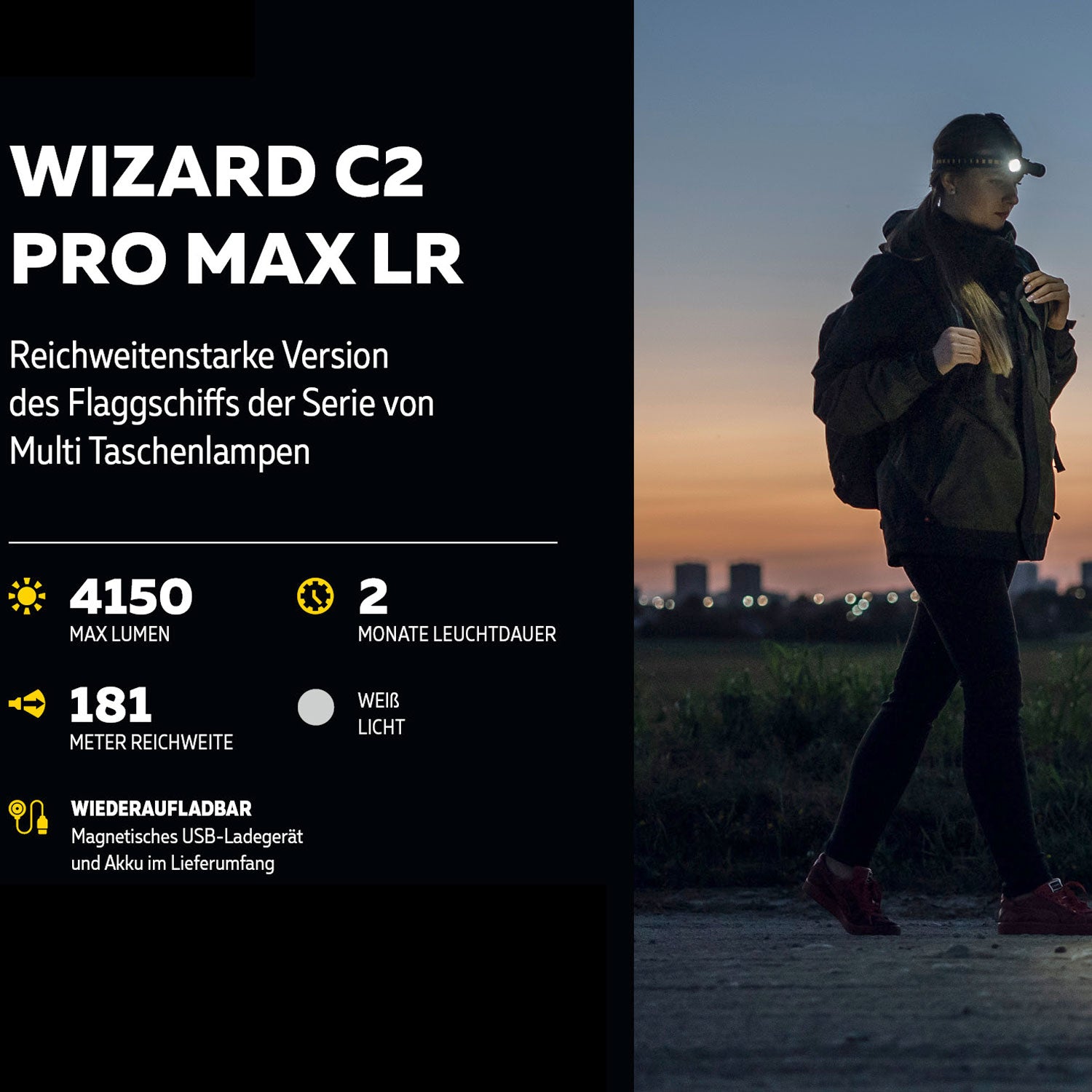 Armytek Wizard C2 Pro Max LR 21700 - LED Multilampe mit Magnet Ladefunktion in 2 Lichtfarben – Detailansicht