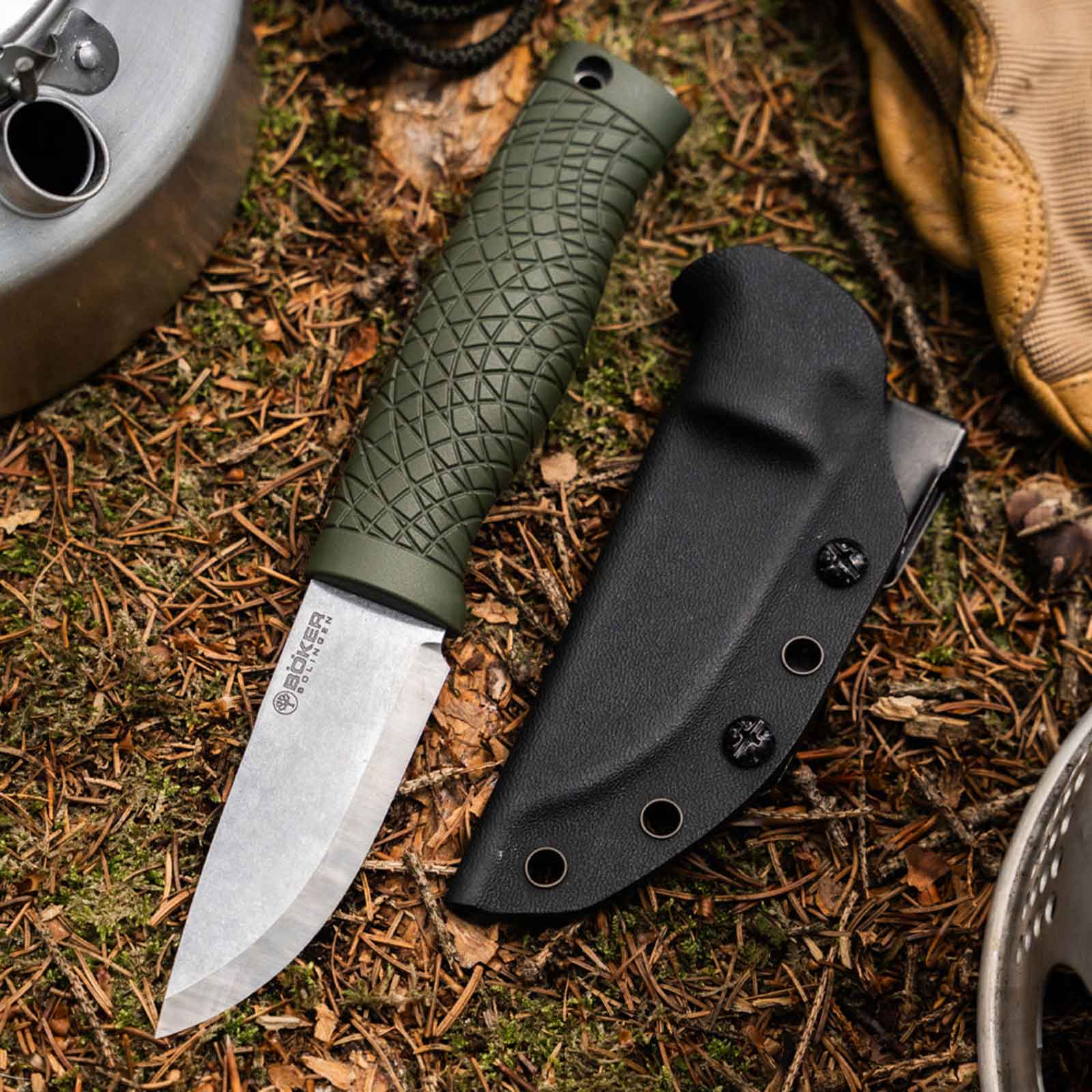 Böker Bronco Mini CPM3V Green Scandi Fahrtenmesser
