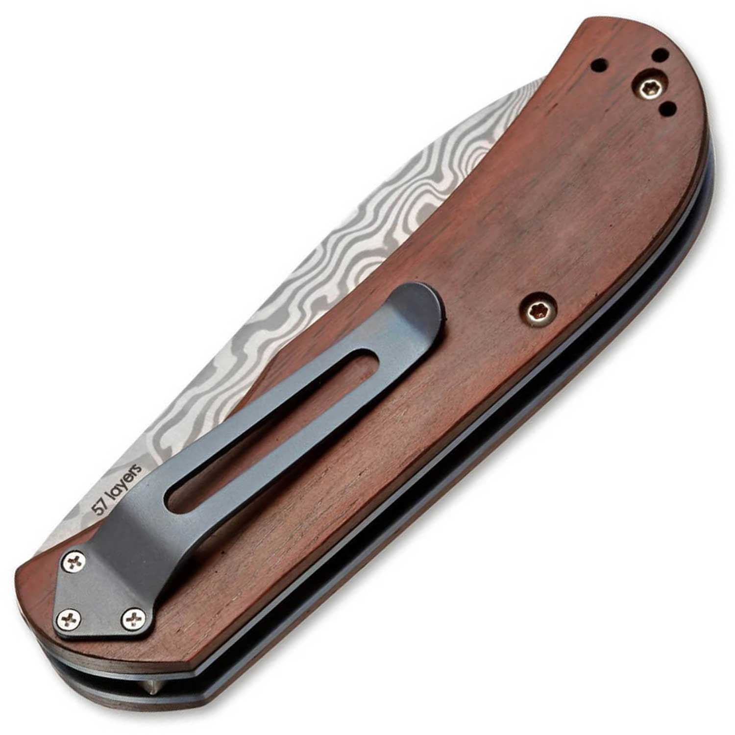 Böker Plus Exskelibur II Cocobolo Damast – Elegantes Taschenmesser mit Clip – Detailansicht
