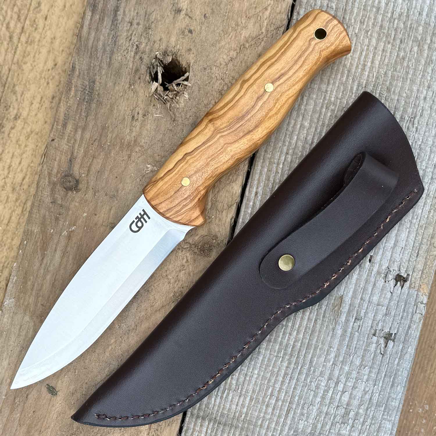 Herbertz CJH Outdoormesser – Mit feststehender D2-Stahlklinge & Olivenholzgriff