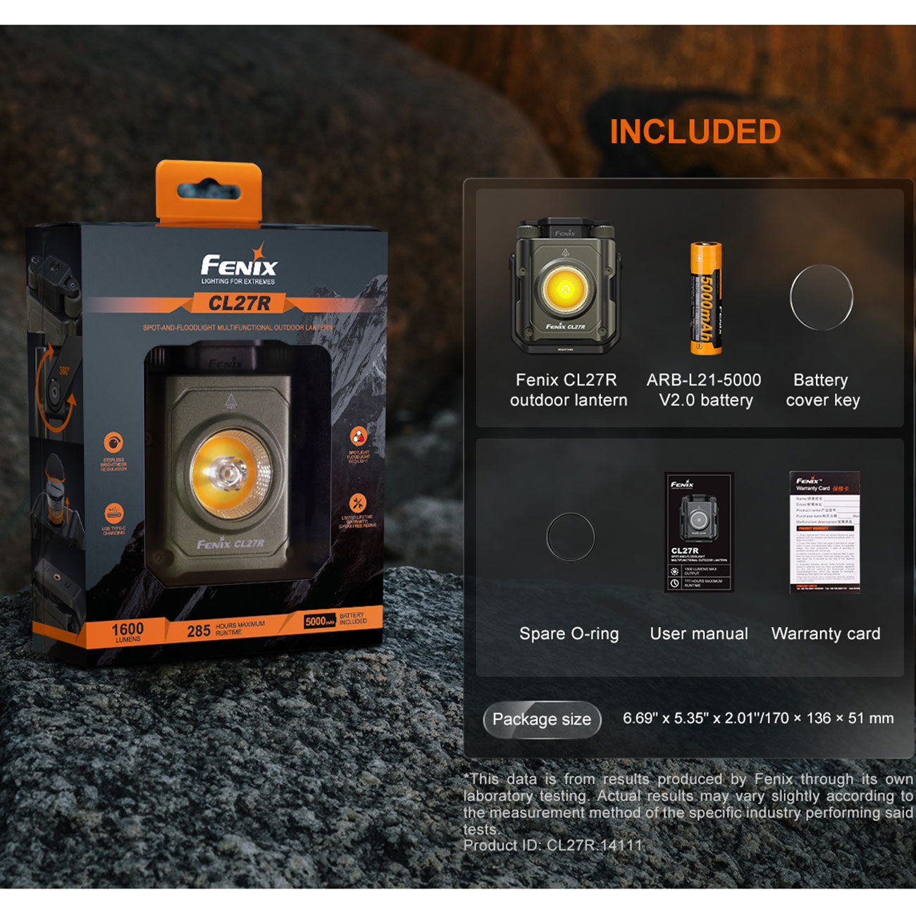 Fenix CL27R – Camping- und Arbeitsleuchte mit Spot- und Flutlicht, 1600 lm, Akku, USB-C – Lieferumfang und Zubehör