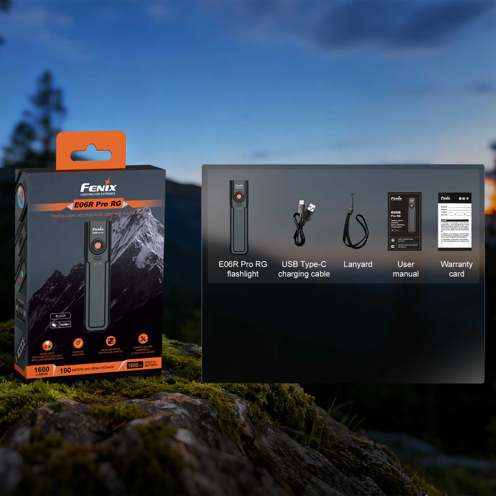 Fenix E06R Pro RG – Taschenlampe mit Rotlicht & grünem Laser, 1600 lm, USB-C