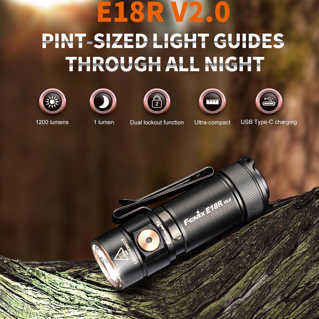 Fenix E18R V2.0 – kompakte EDC Taschenlampe mit 1200 lm, Akku, USB-C, Magnetfuß – technische Daten, für den täglichen EDC-Einsatz