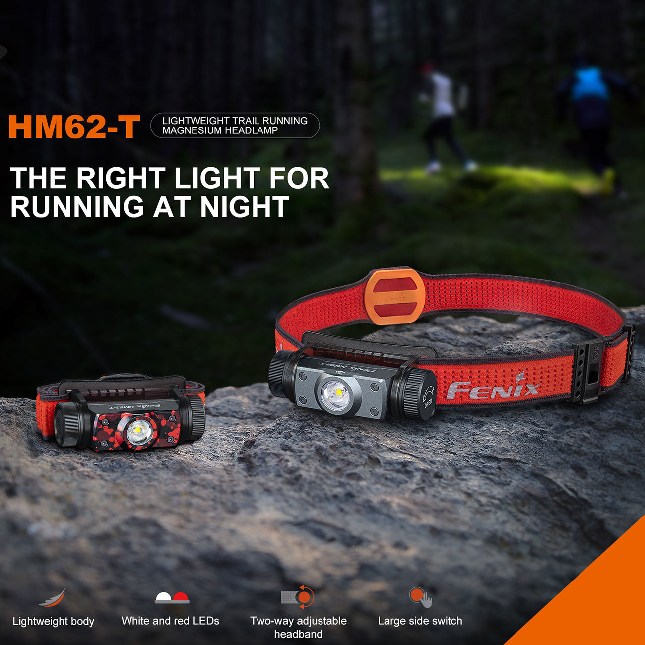 Fenix HM62-T LED Stirnlampe 1200 Lumen, 150m Leuchtweite, Rotlicht, Notfallpfeife – Detailansicht