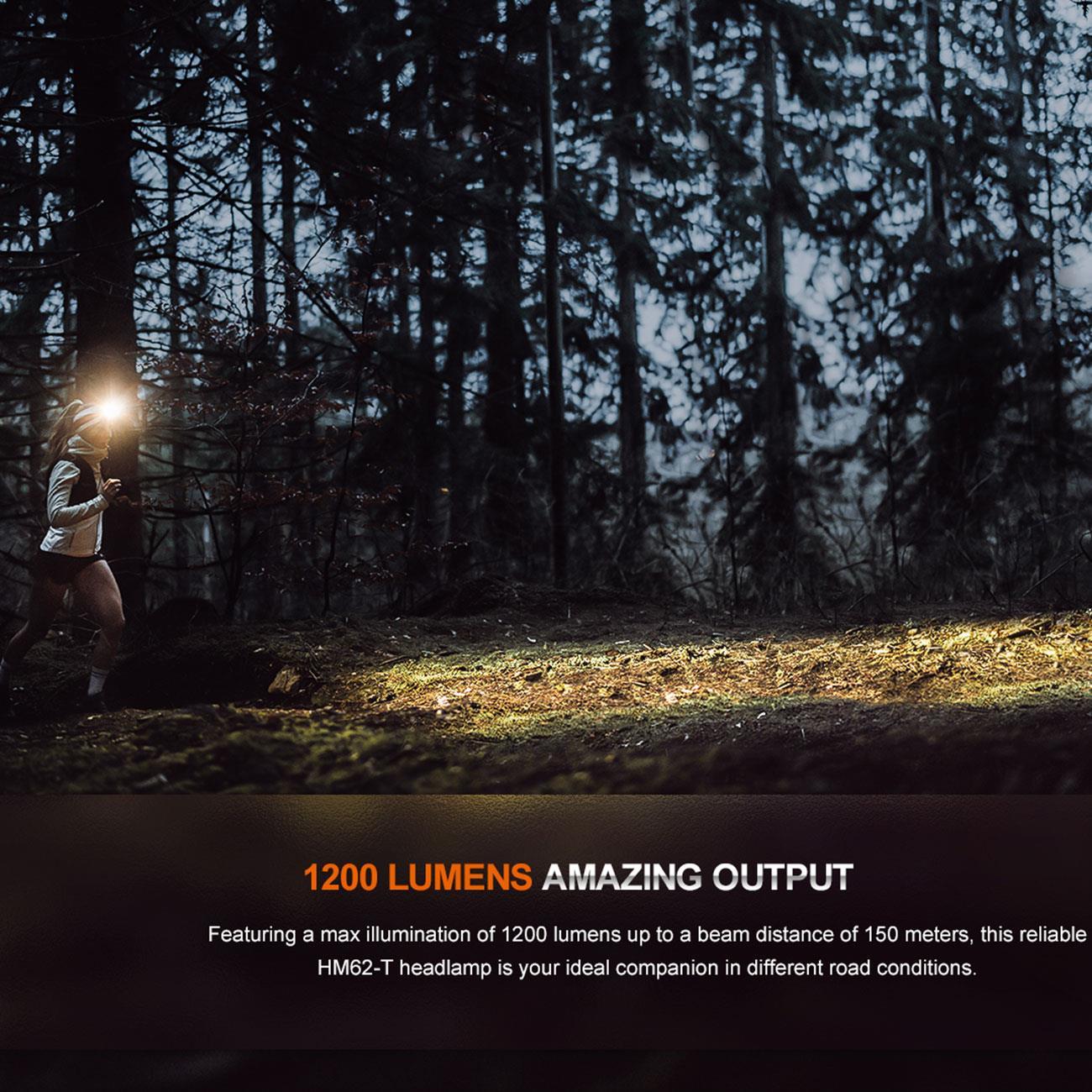 Fenix HM62-T – LED-Stirnlampe mit Rotlicht, 1200 lm, USB-C Akku und Notfallpfeife – Leuchtweite im Einsatz / Stirnlampe im Detail