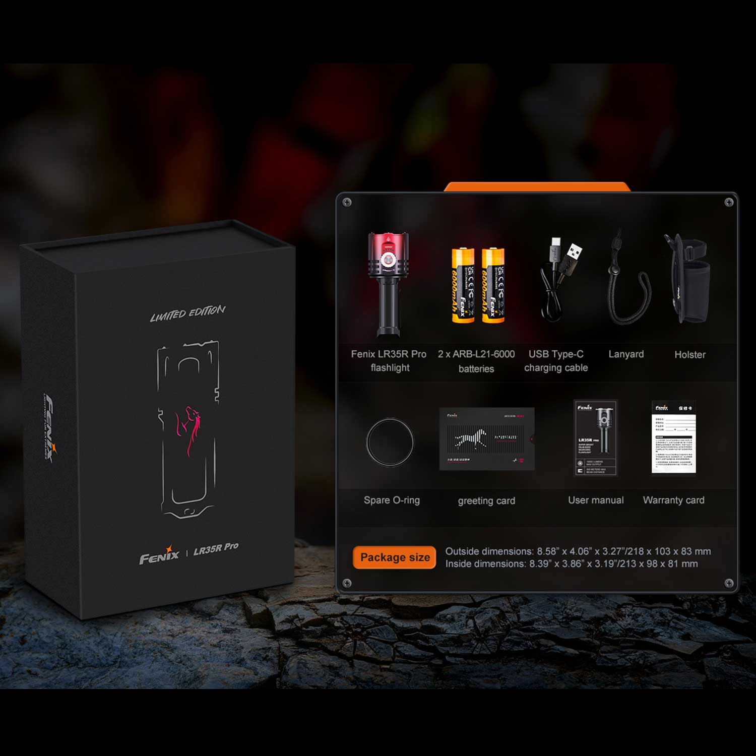 Fenix LR35R Pro Gradient – Limited Edition, 10.000 lm, Rotlicht, UV, Akku, USB-C – Detailansicht