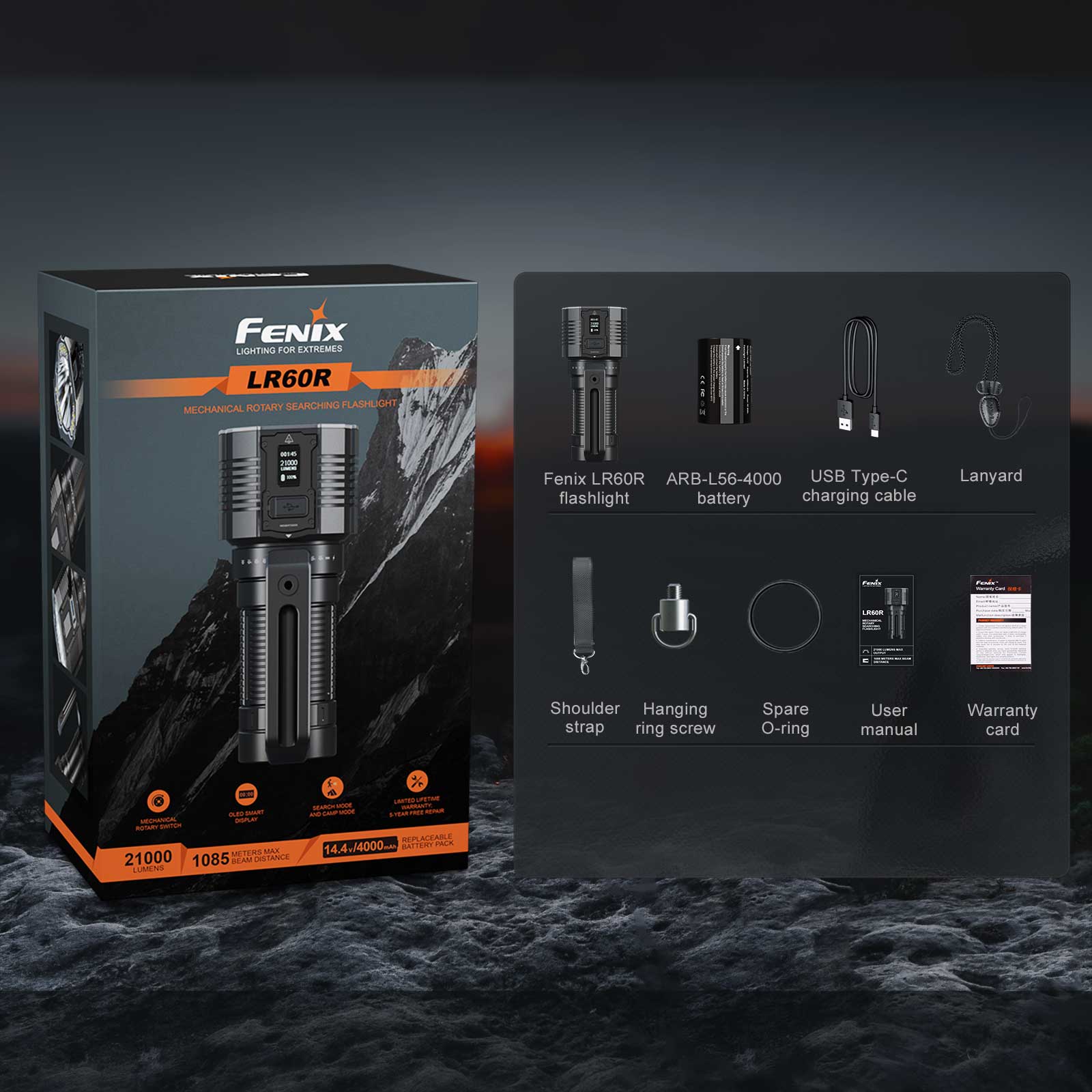 Fenix LR60R – LED Suchscheinwerfer mit 21000 lm, Spot-/Flutlicht, Akku & USB-C