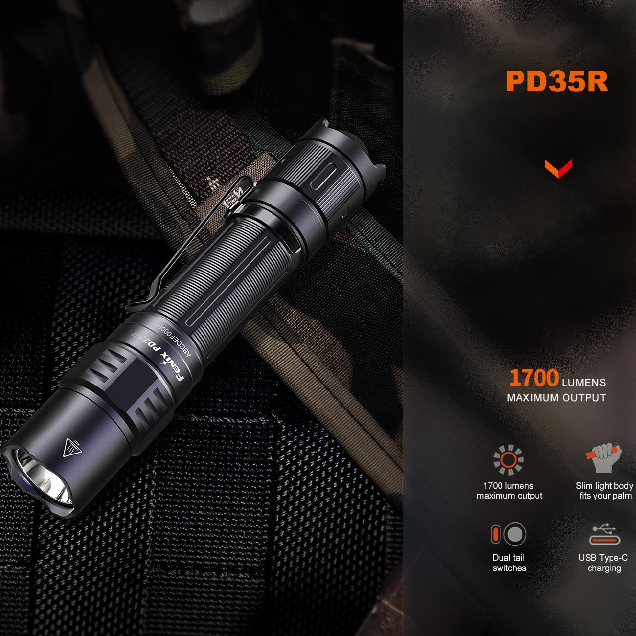Fenix PD35R LED Taschenlampe 1700 Lumen, 353m Leuchtweite, USB-C, 140g, Akku