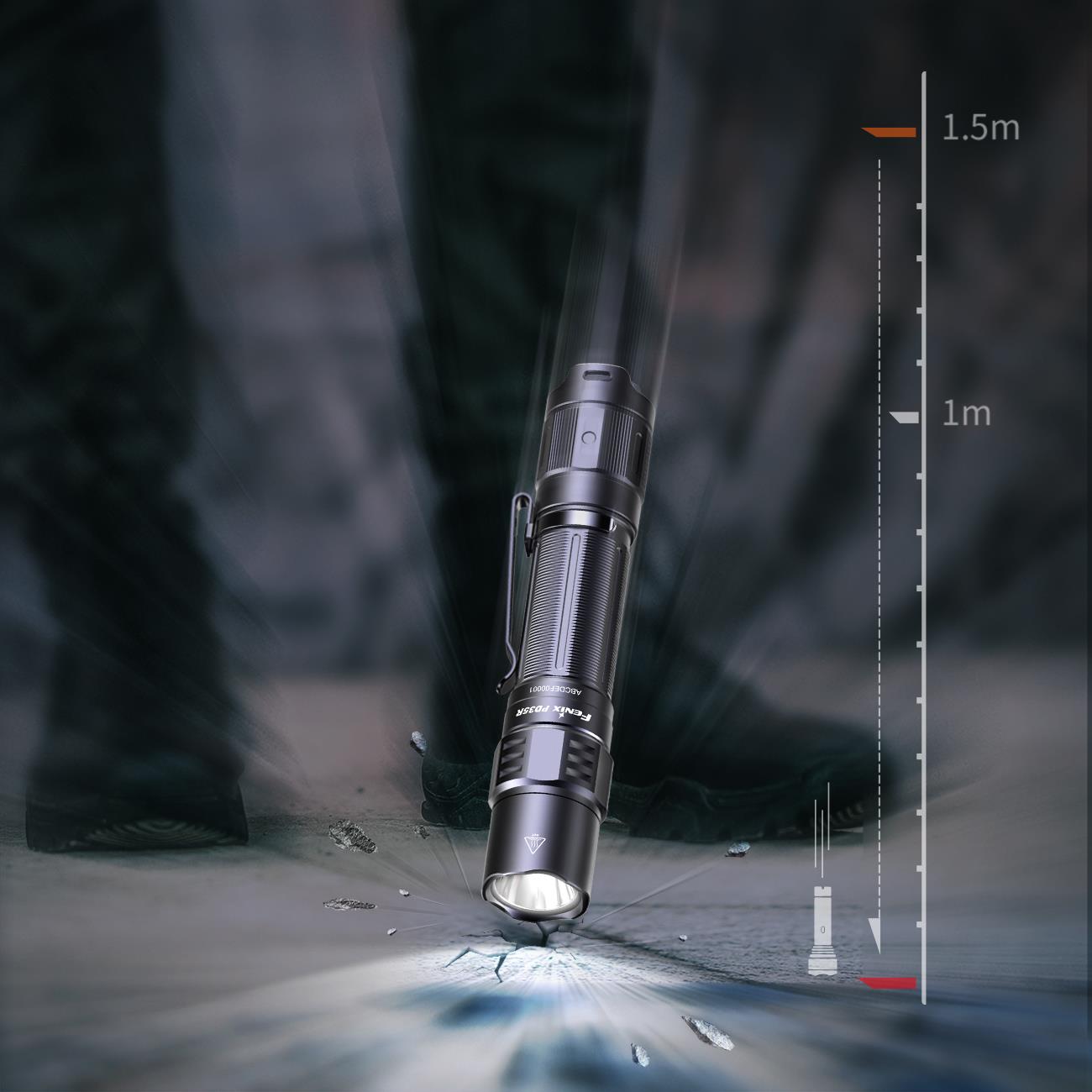 Fenix PD35R LED Taschenlampe 1700 Lumen, 353m Leuchtweite, USB-C, 140g, Akku – Detailansicht