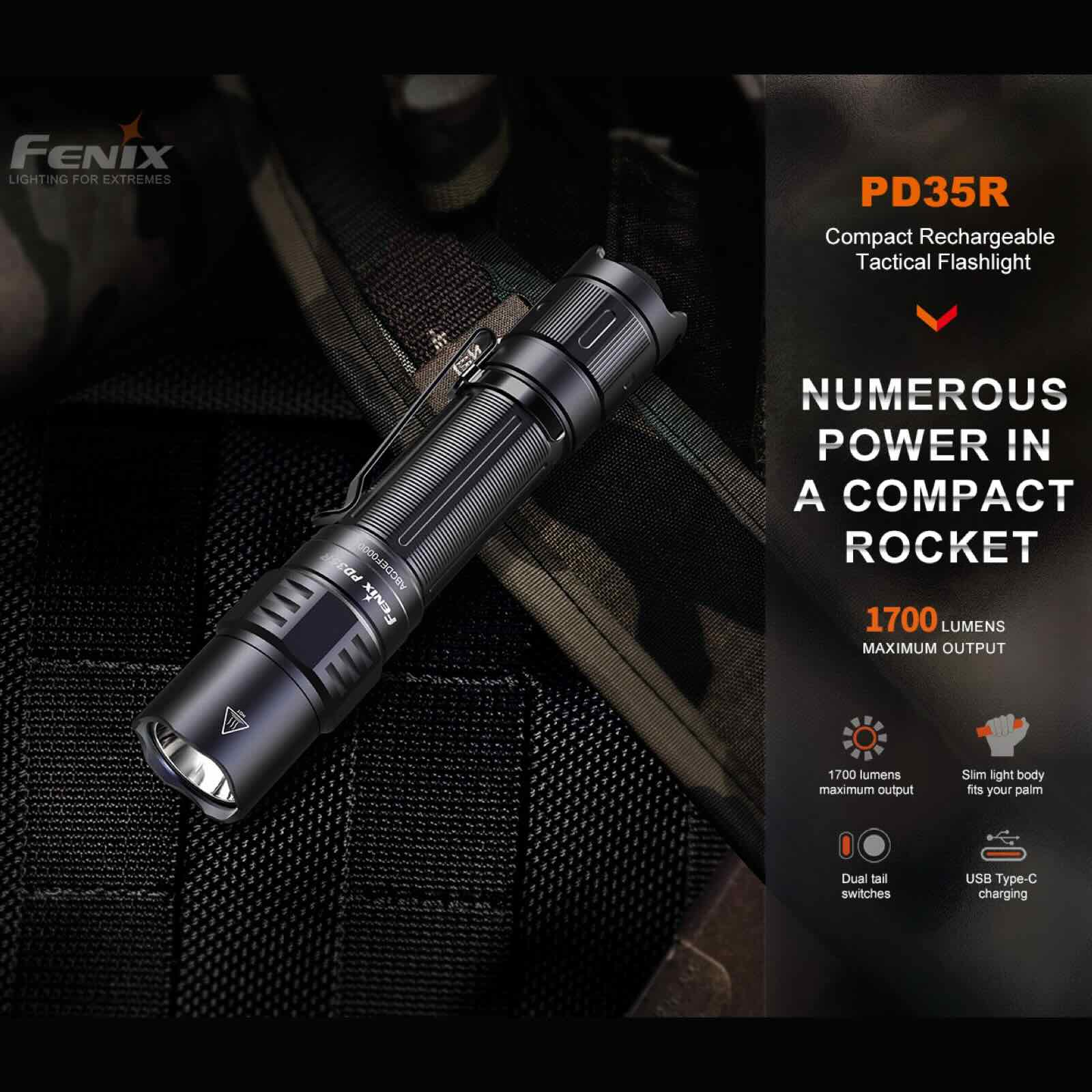 Fenix PD35R – Taktische Taschenlampe mit 1700 lm, 3400 mAh Akku & USB-C