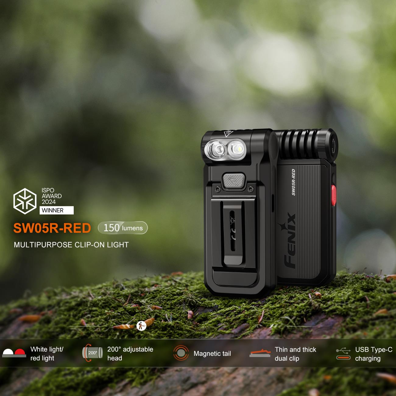 Fenix SW05R-RED LED Taschenlampe 150 Lumen Weißlicht + Rotlicht mit Clip & Magnet – Detailansicht