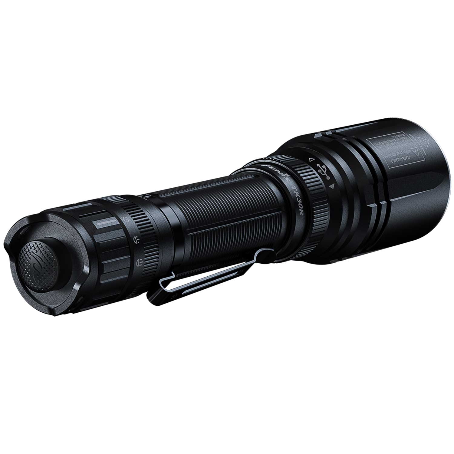 Fenix TK30R LED Taschenlampe mit weißem Laserlicht - Ansicht hinten mit Schalter & Taster