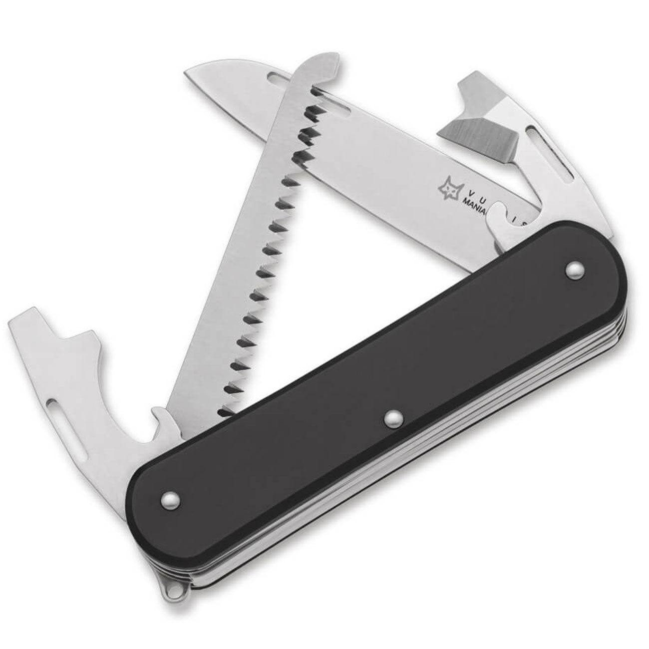 Fox Knives Vulpis 130-S4 Aluminium Black – kompaktes Taschenmesser mit 7 Funktionen