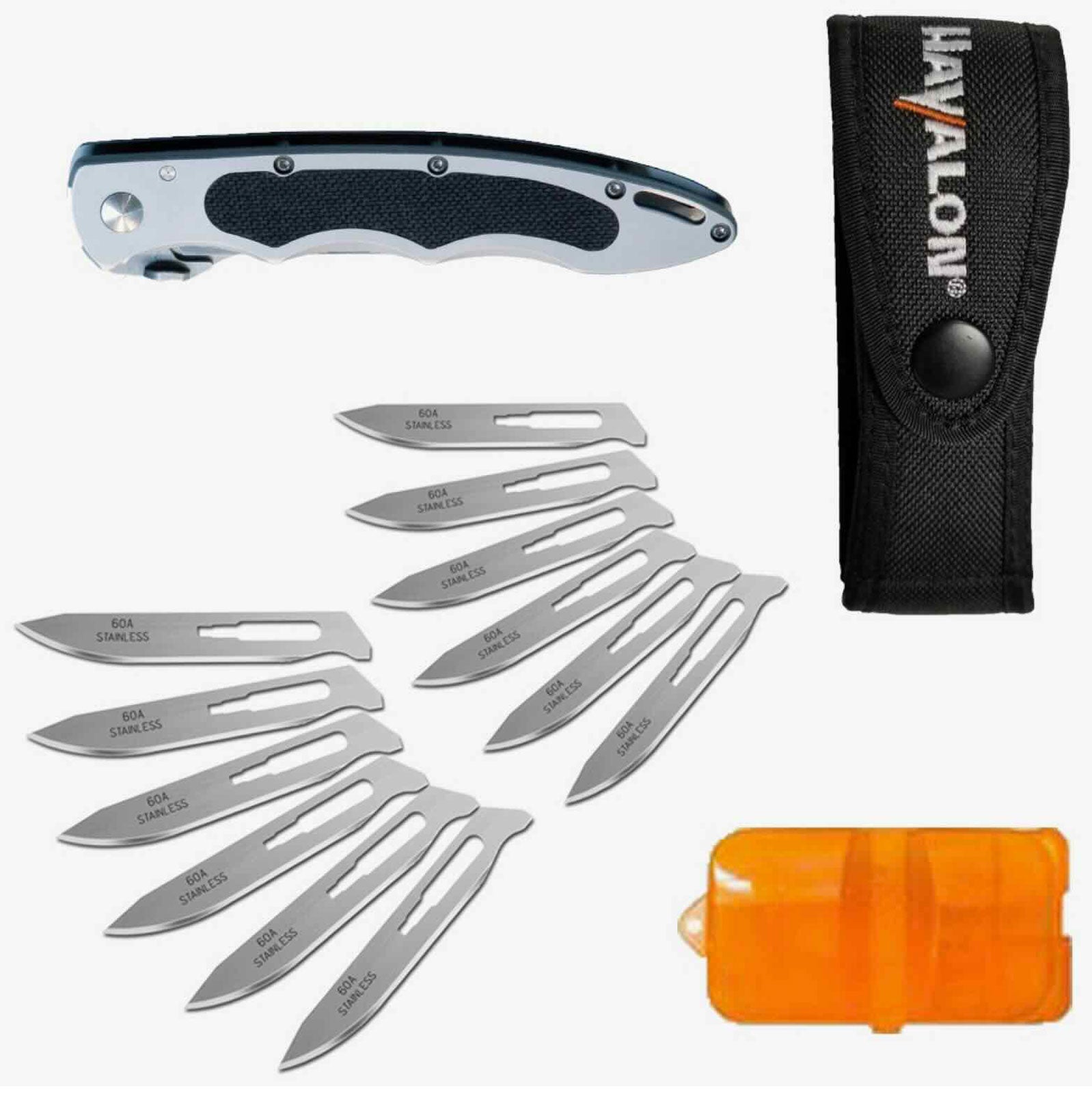 Havalon Piranta Original – Jagdtaschenmesser mit 12 Wechselklingen & Nylonetui