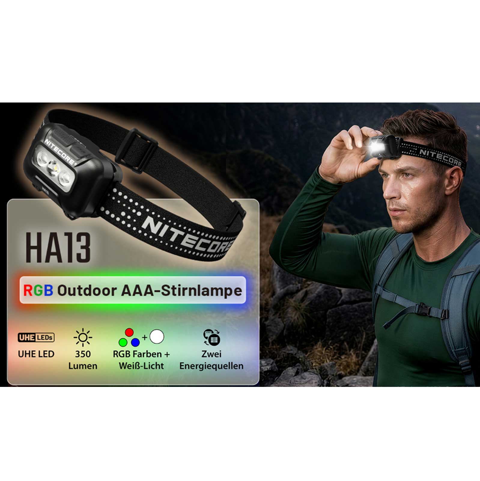 Nitecore HA13 RGB Stirnlampe 350 Lumen
