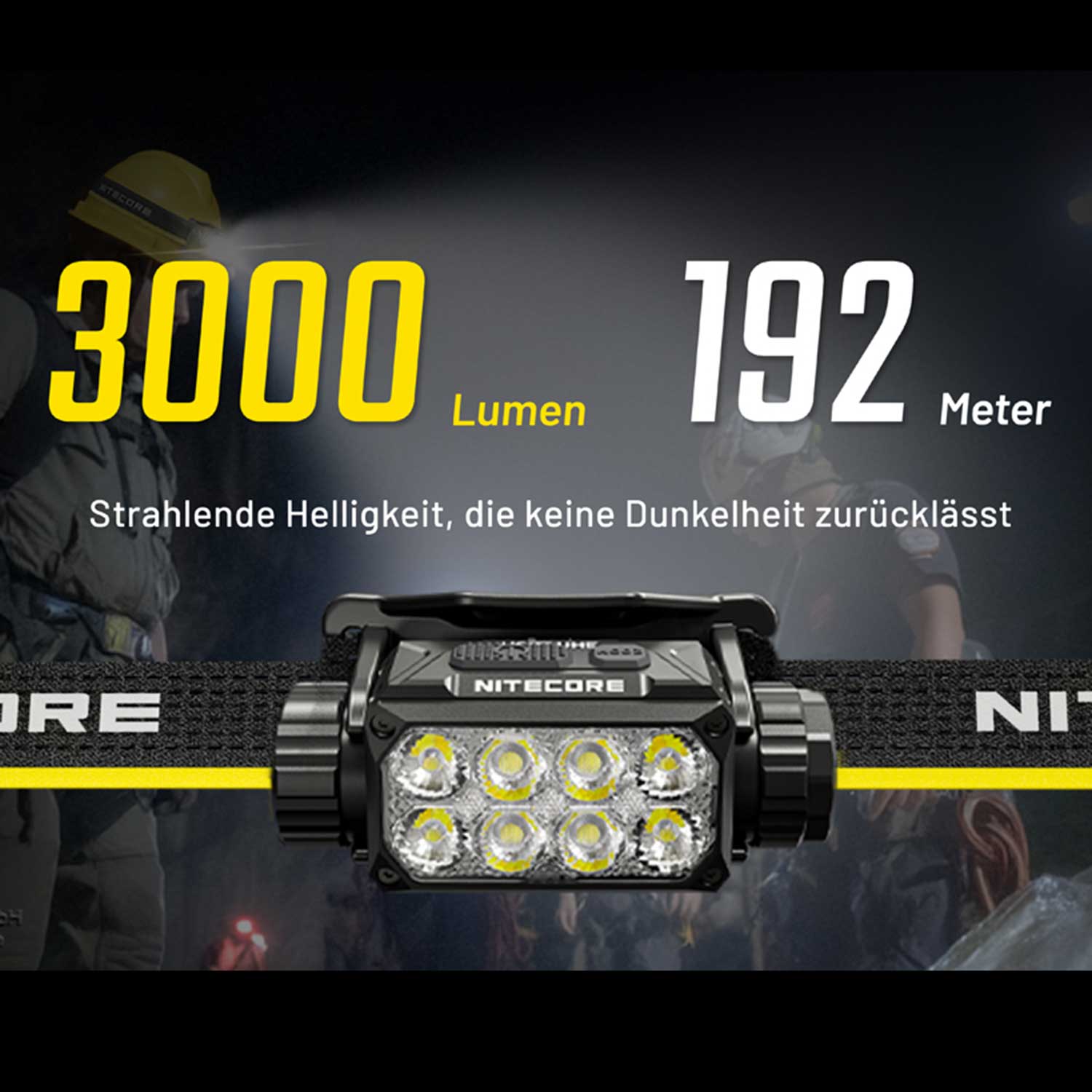 Nitecore HC75 UHE – LED-Stirnlampe mit 3000 Lumen, USB-C, Rotlicht & Fokusfunktion – Detailansicht