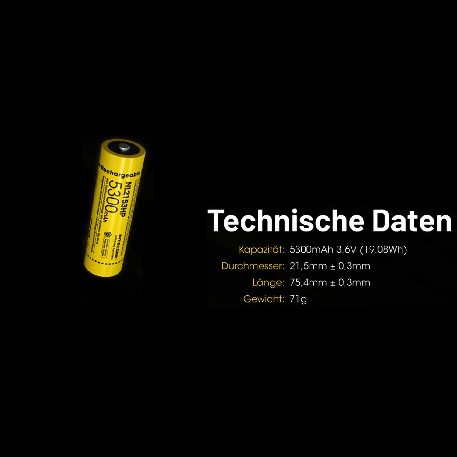 Nitecore NL2153HP 21700 Lithium Ionen Akku 3,6V 5300mAh 20A Entladestrom Schutzschaltung – Detailansicht