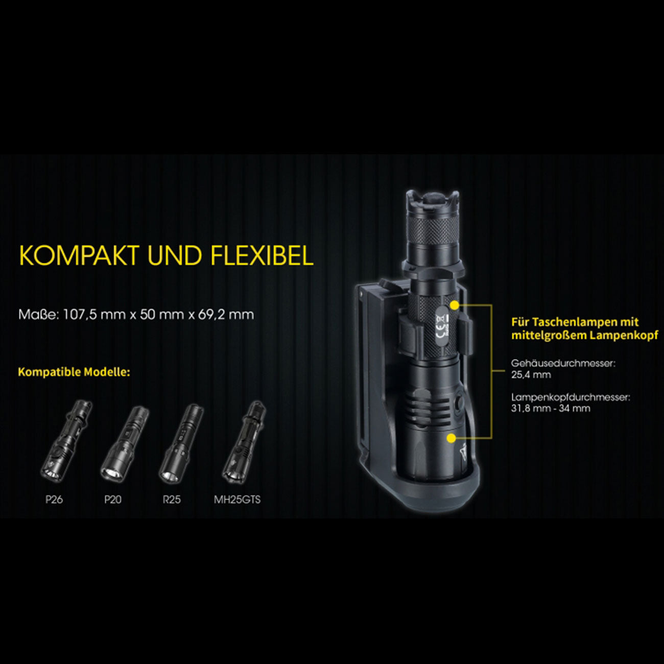 Nitecore Tactical Holster für Taschenlampen – NTH10, NTH20 & NTH25 – Detailansicht