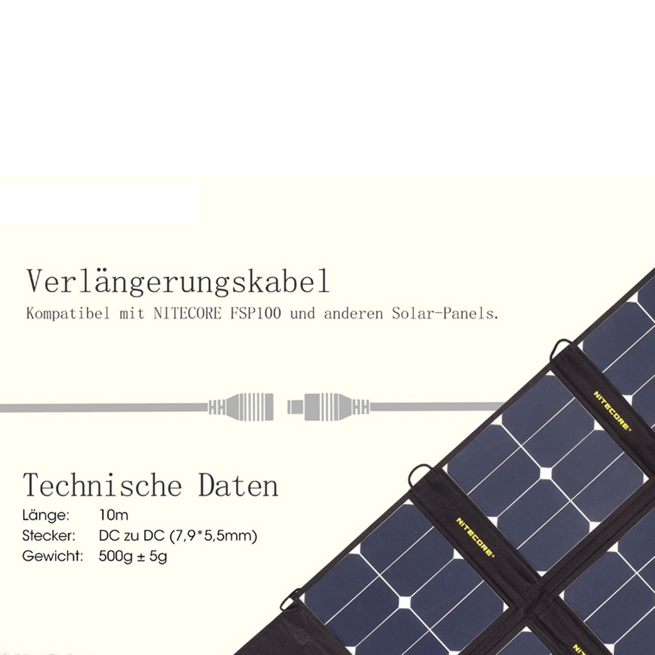 Nitecore Verlängerungskabel 10 m – Für Solarpanel & Powerstation – Detailansicht