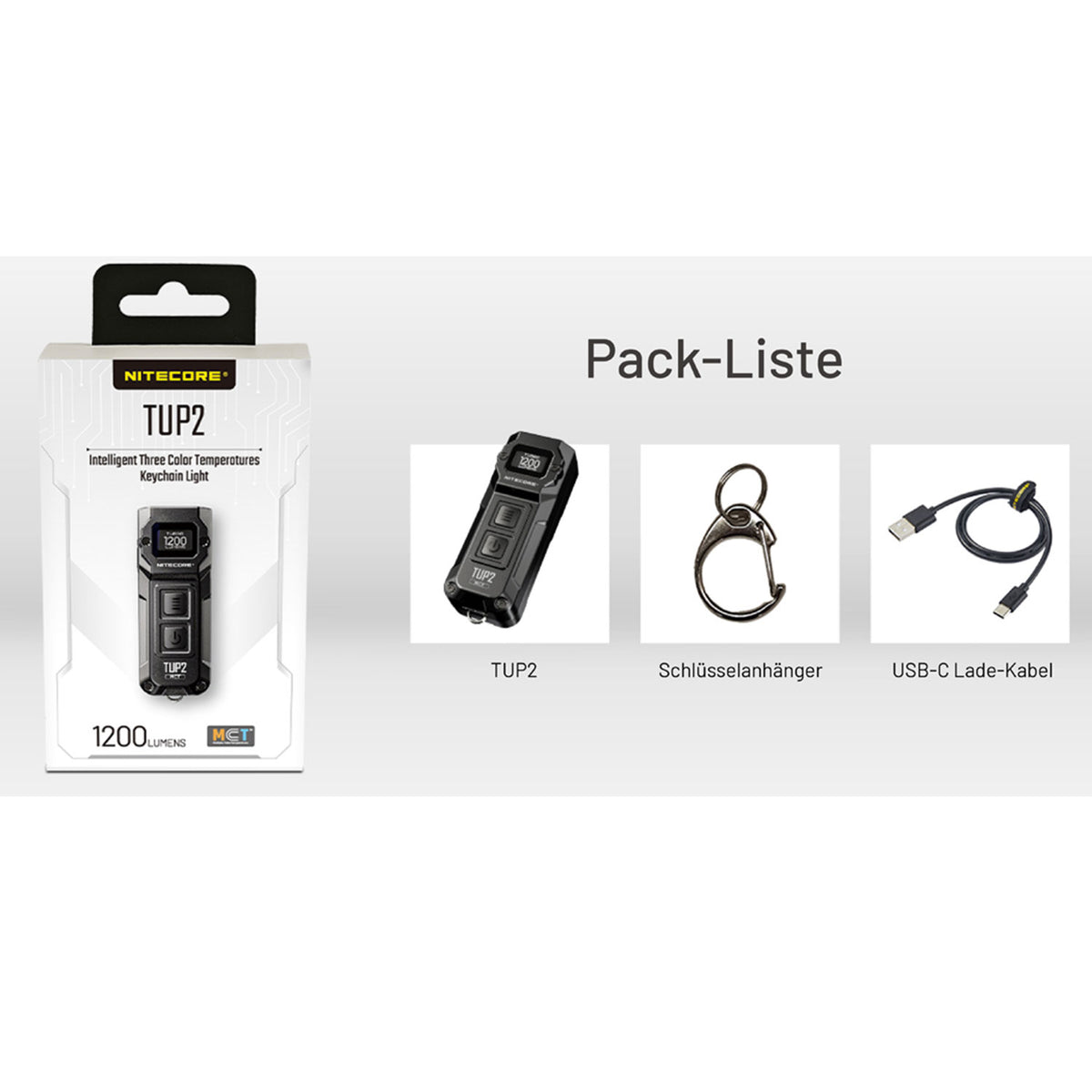 Nitecore TUP2 - Mini-Taschenlampe mit 3 Lichtfarben 1200 Lumen USB-C