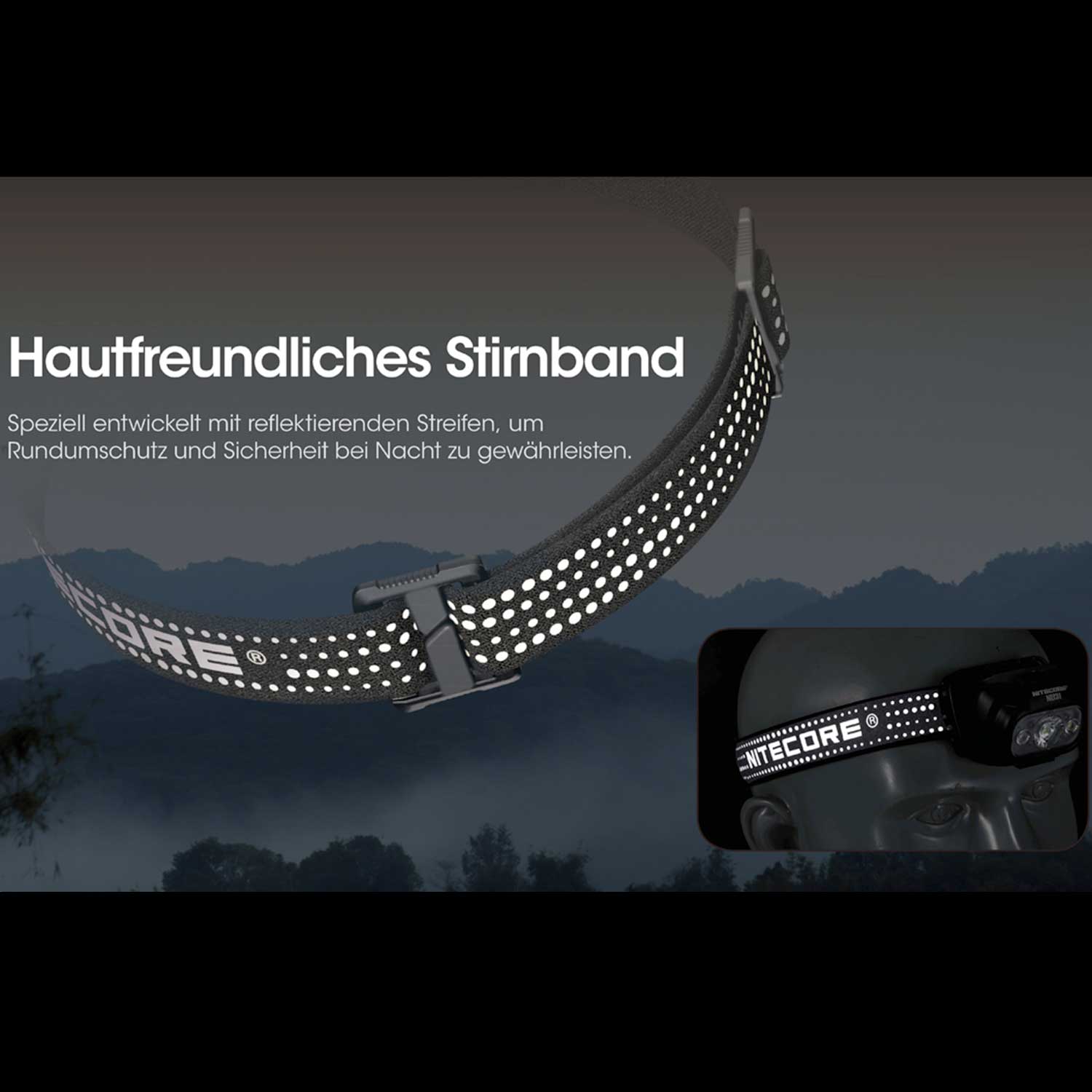 Nitecore NU31 - Leichte LED Stirnlampe 550 Lumen mit Akku und USB-C – Detailansicht