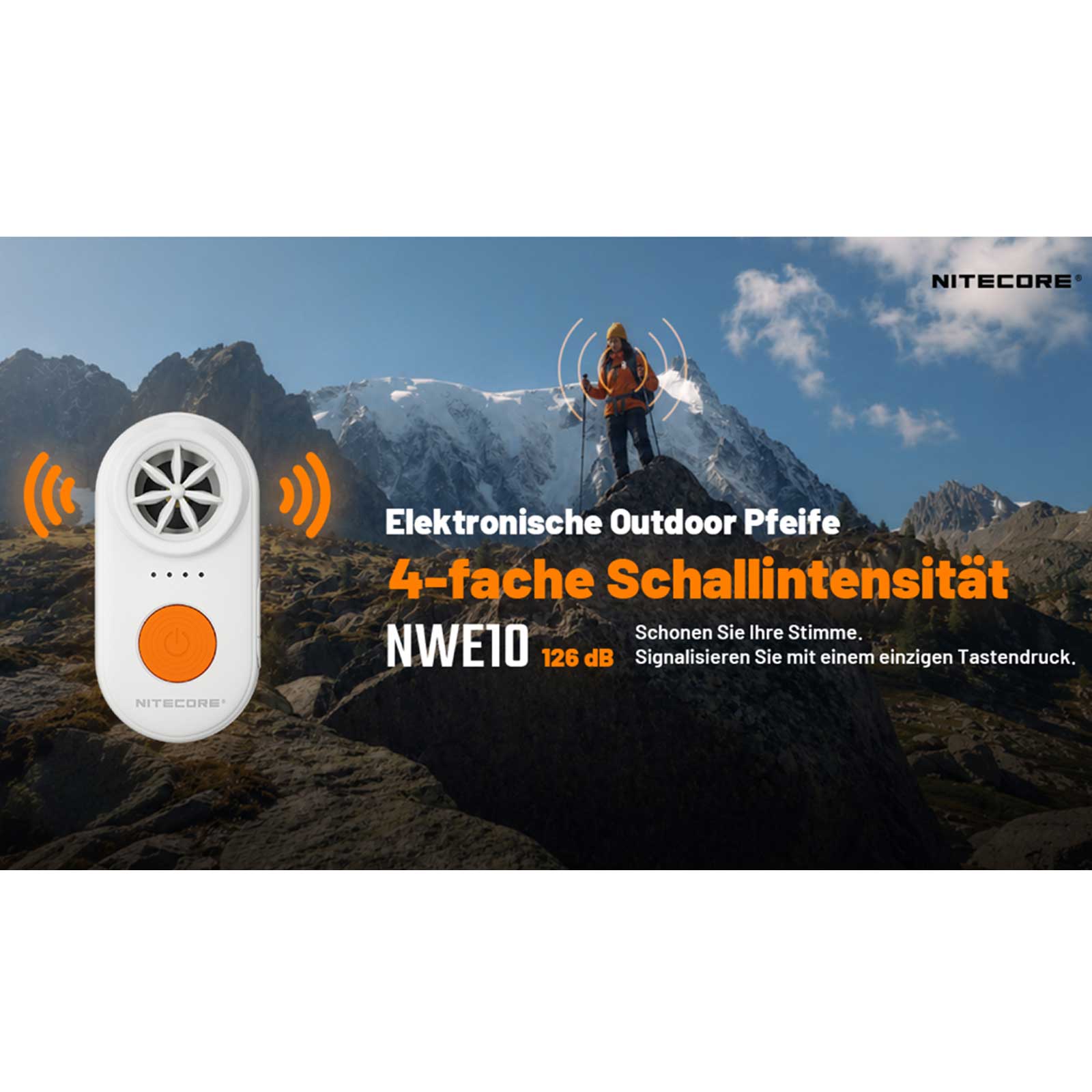 Nitecore NWE10 – elektronisches Notsignalgerät mit 126 dB, SOS & Beacon